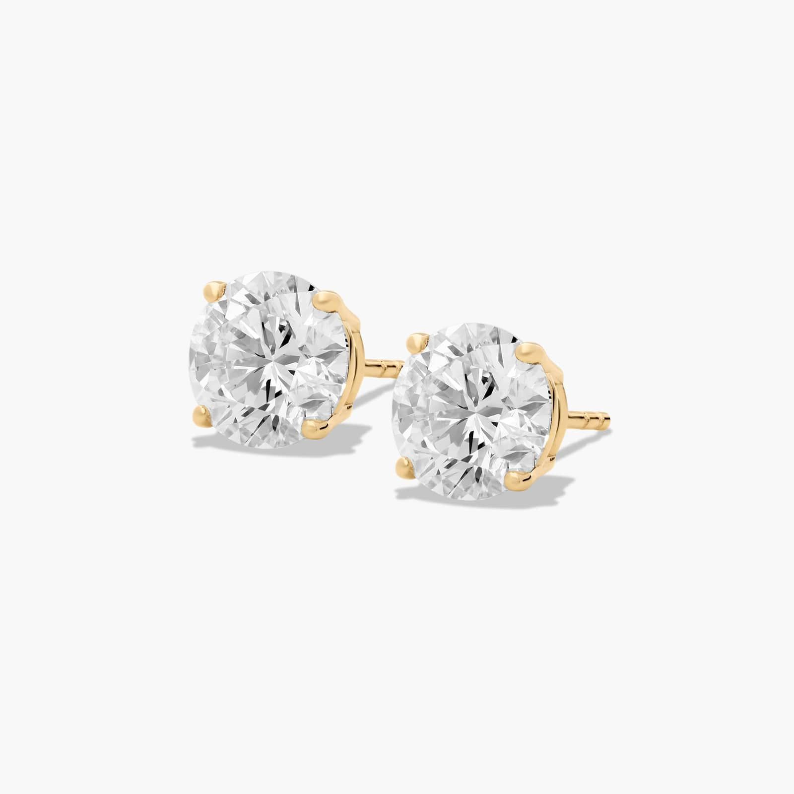 Four Prong 4 CTW Round Lab-Grown Diamond Stud Earrings In 14K Yellow Gold