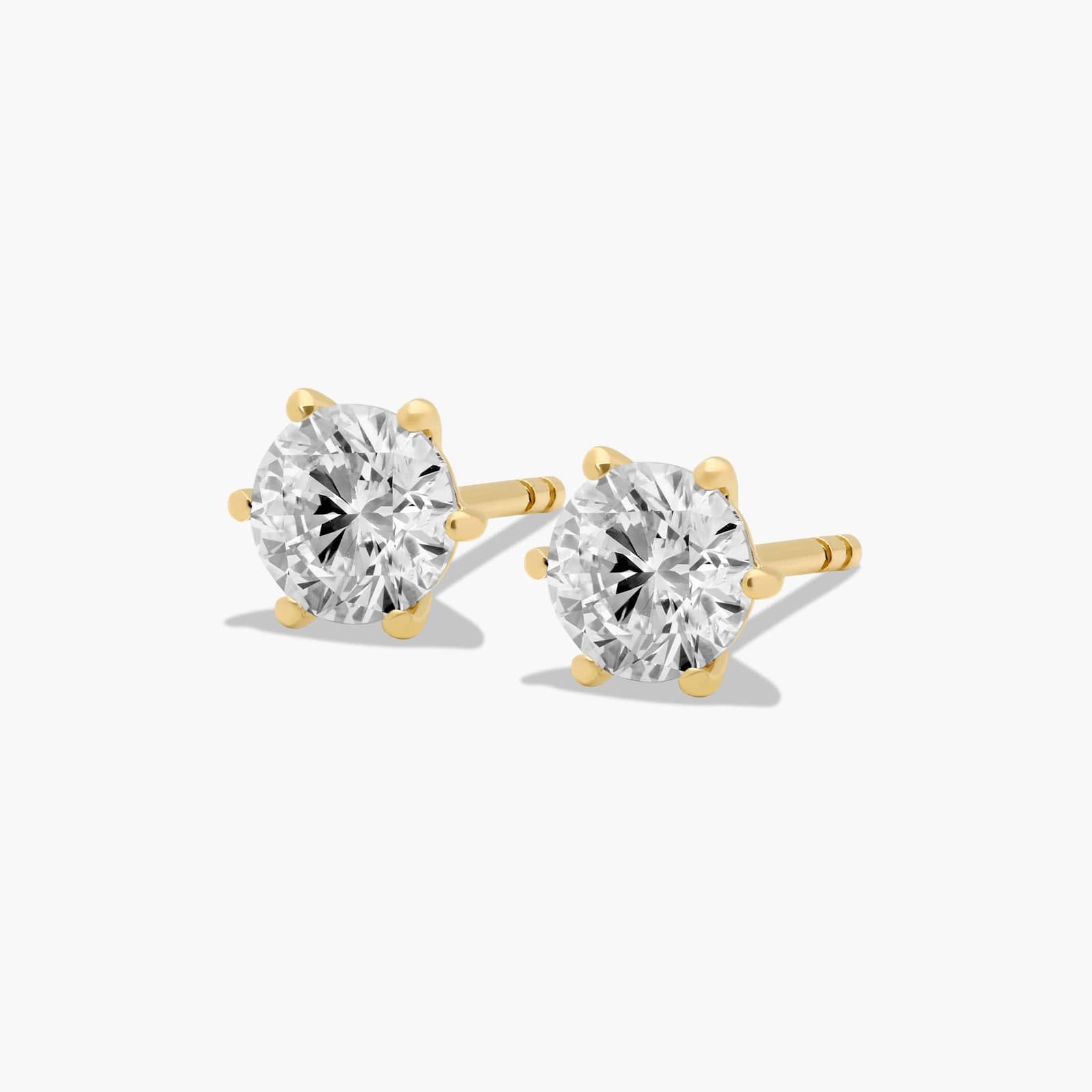 Six Prong 1 CTW Lab-Grown Diamond Stud Earrings In 14K Yellow Gold