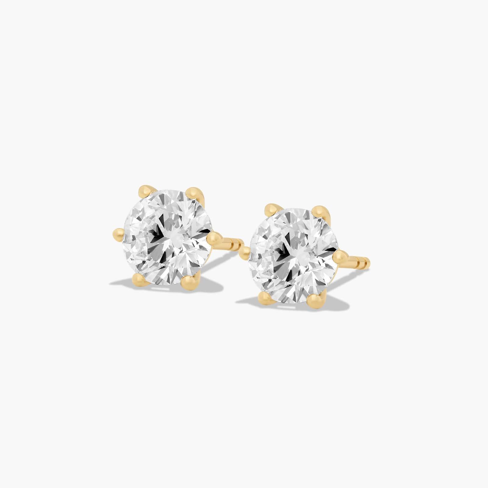 Six Prong 2 CTW Lab-Grown Diamond Stud Earrings In 14K Yellow Gold