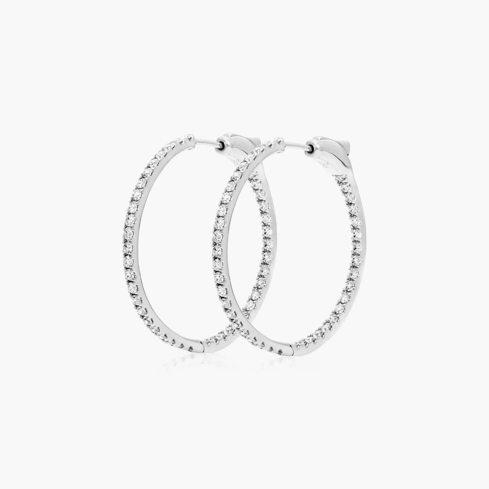 Inside Out 1 CTW Round Diamond Hoop Earrings In 14K White Gold