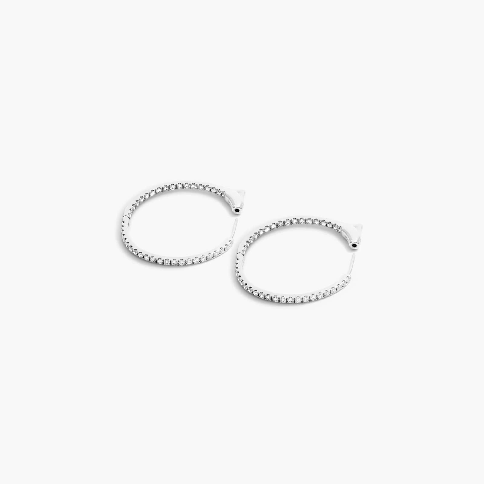 Inside Out 1 CTW Round Diamond Hoop Earrings In 14K White Gold