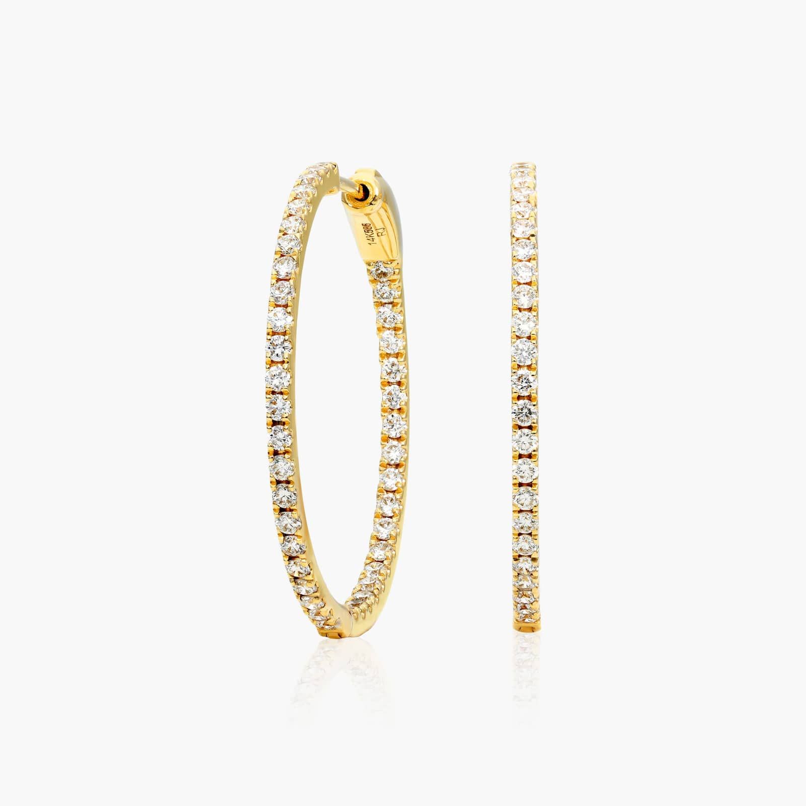 Inside Out 1 CTW Round Diamond Hoop Earrings In 14K Yellow Gold