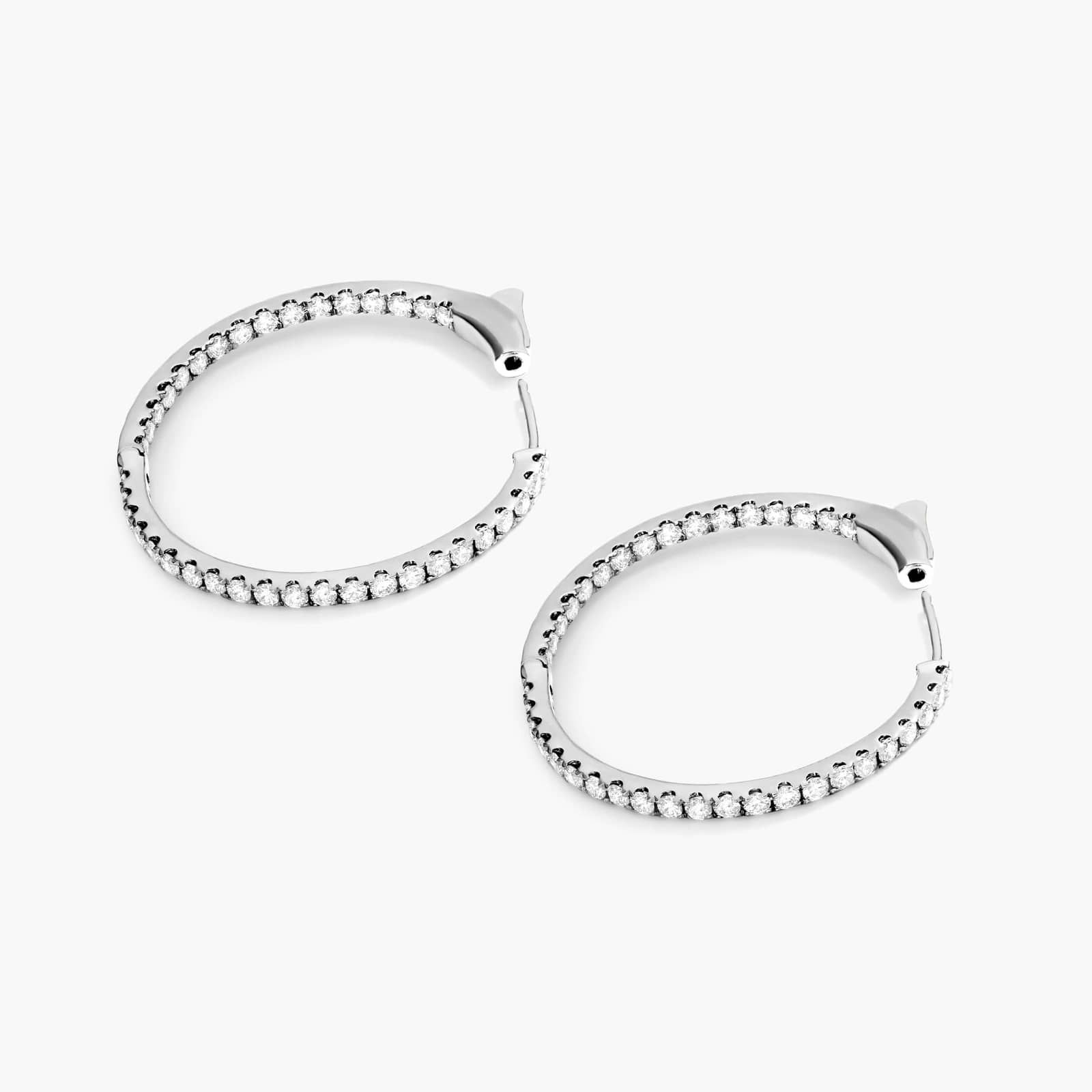 Inside Out 1.5 CTW Round Diamond Hoop Earrings In 14K White Gold