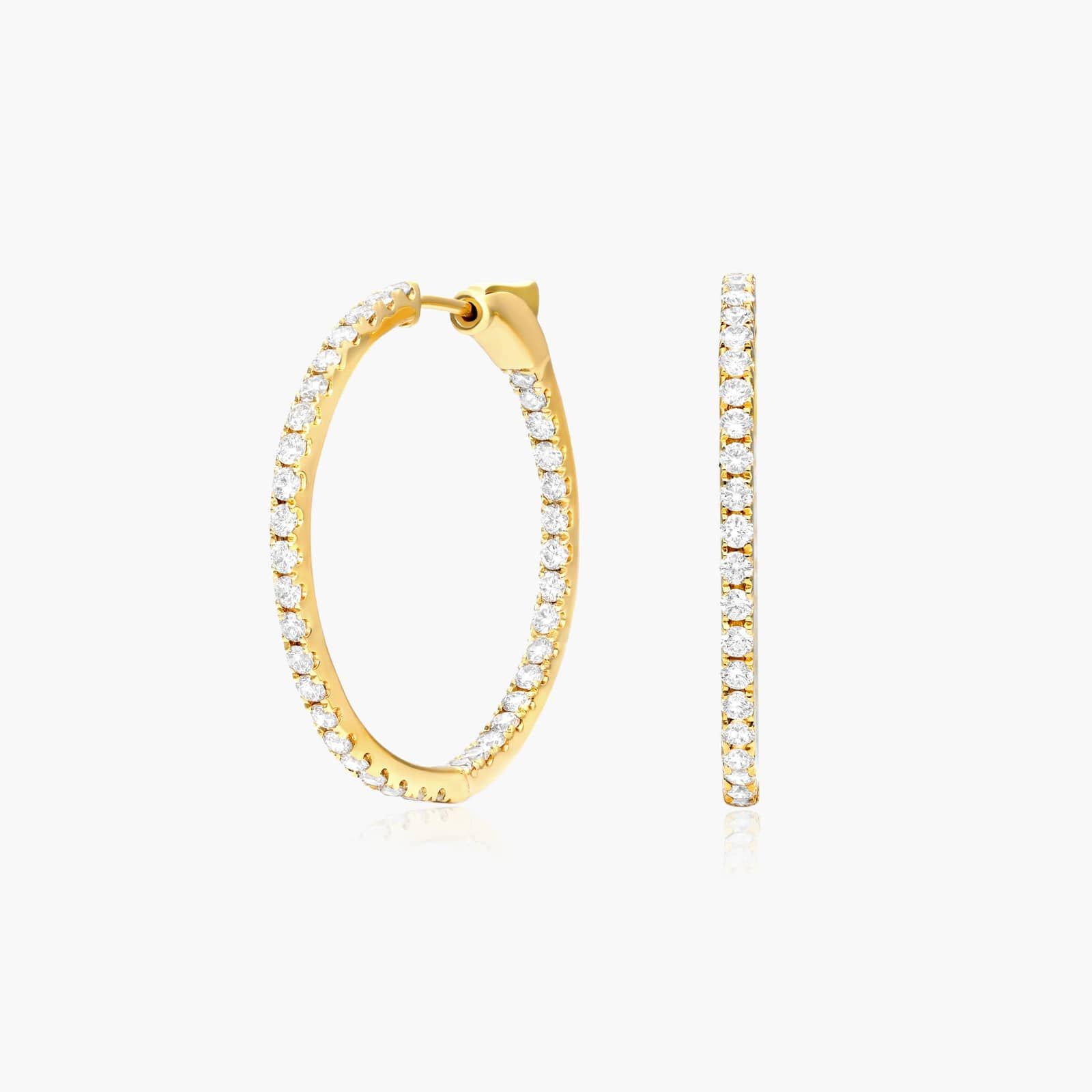 Inside Out 1.5 CTW Round Diamond Hoop Earrings In 14K Yellow Gold