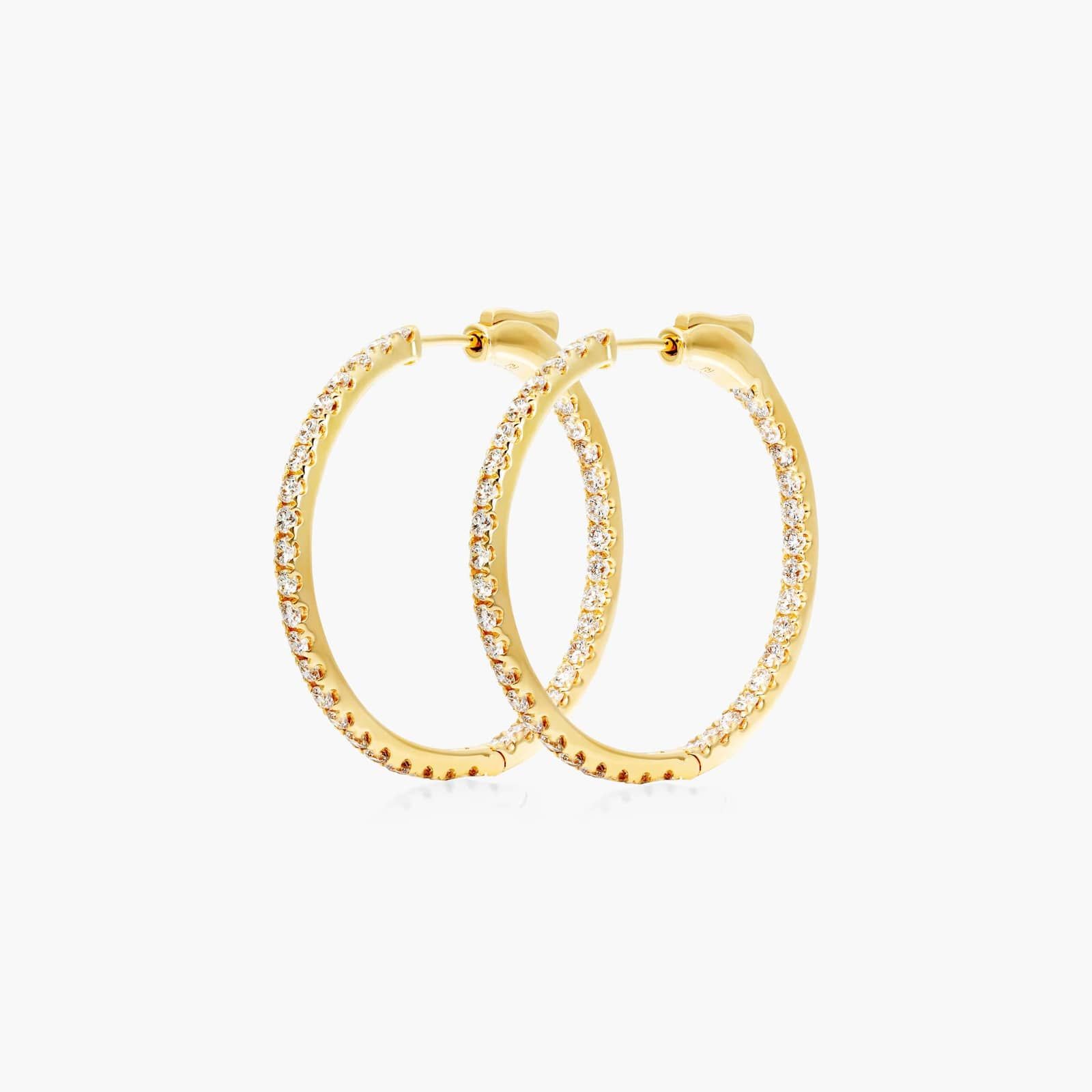 Inside Out 1.5 CTW Round Diamond Hoop Earrings In 14K Yellow Gold