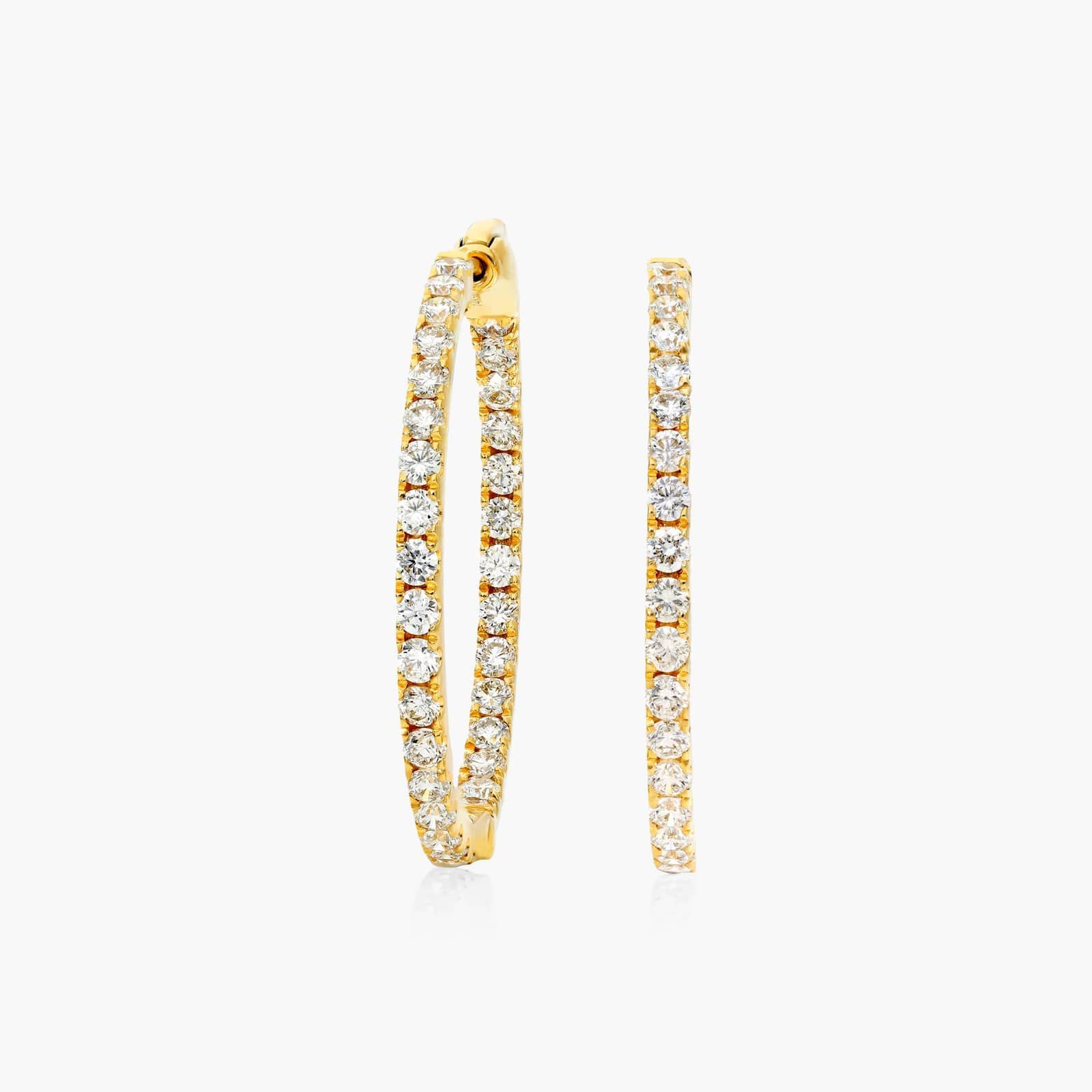 Inside Out 2 CTW Round Diamond Hoop Earrings In 14K Yellow Gold
