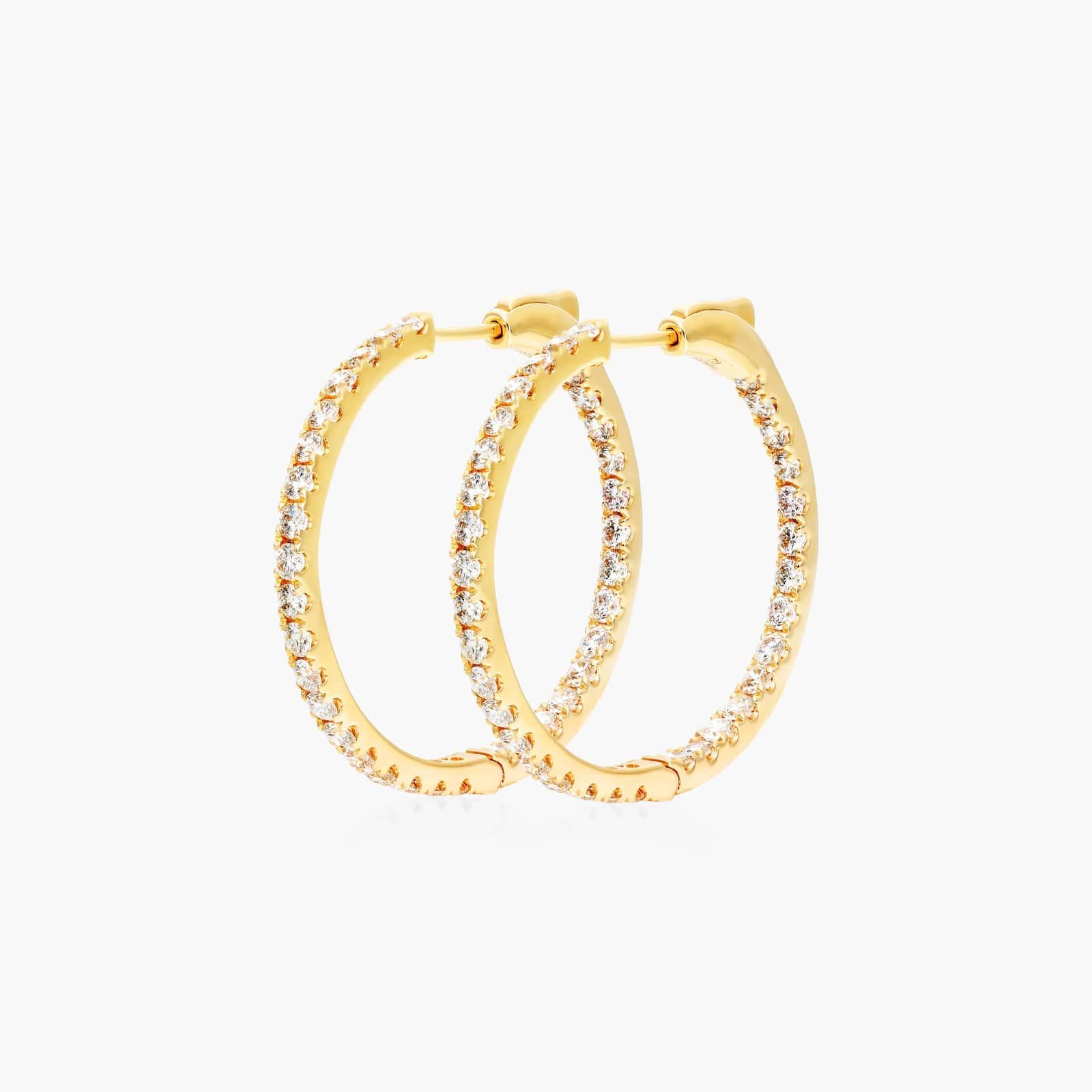 Inside Out 2 CTW Round Diamond Hoop Earrings In 14K Yellow Gold