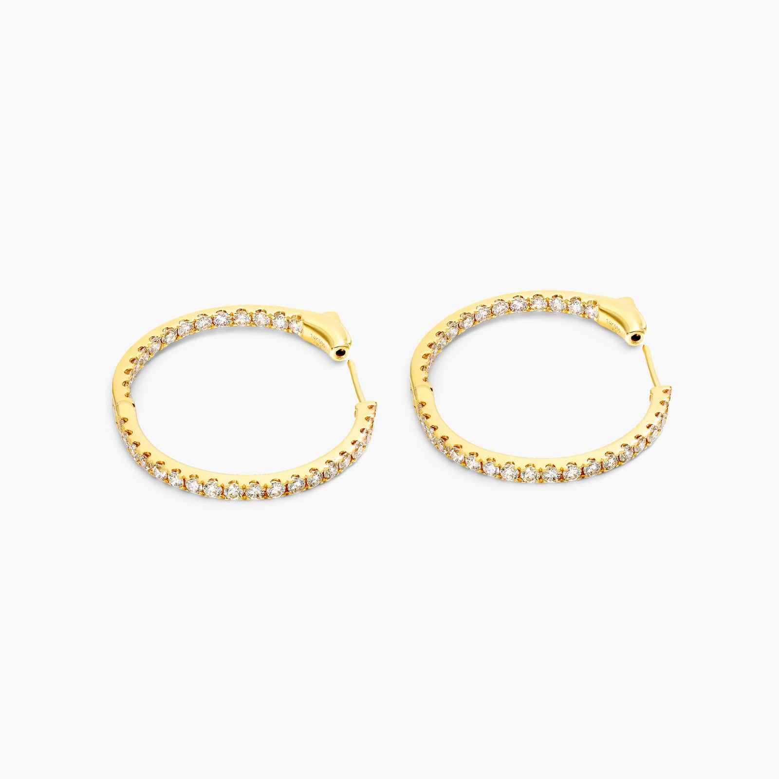 Inside Out 2 CTW Round Diamond Hoop Earrings In 14K Yellow Gold
