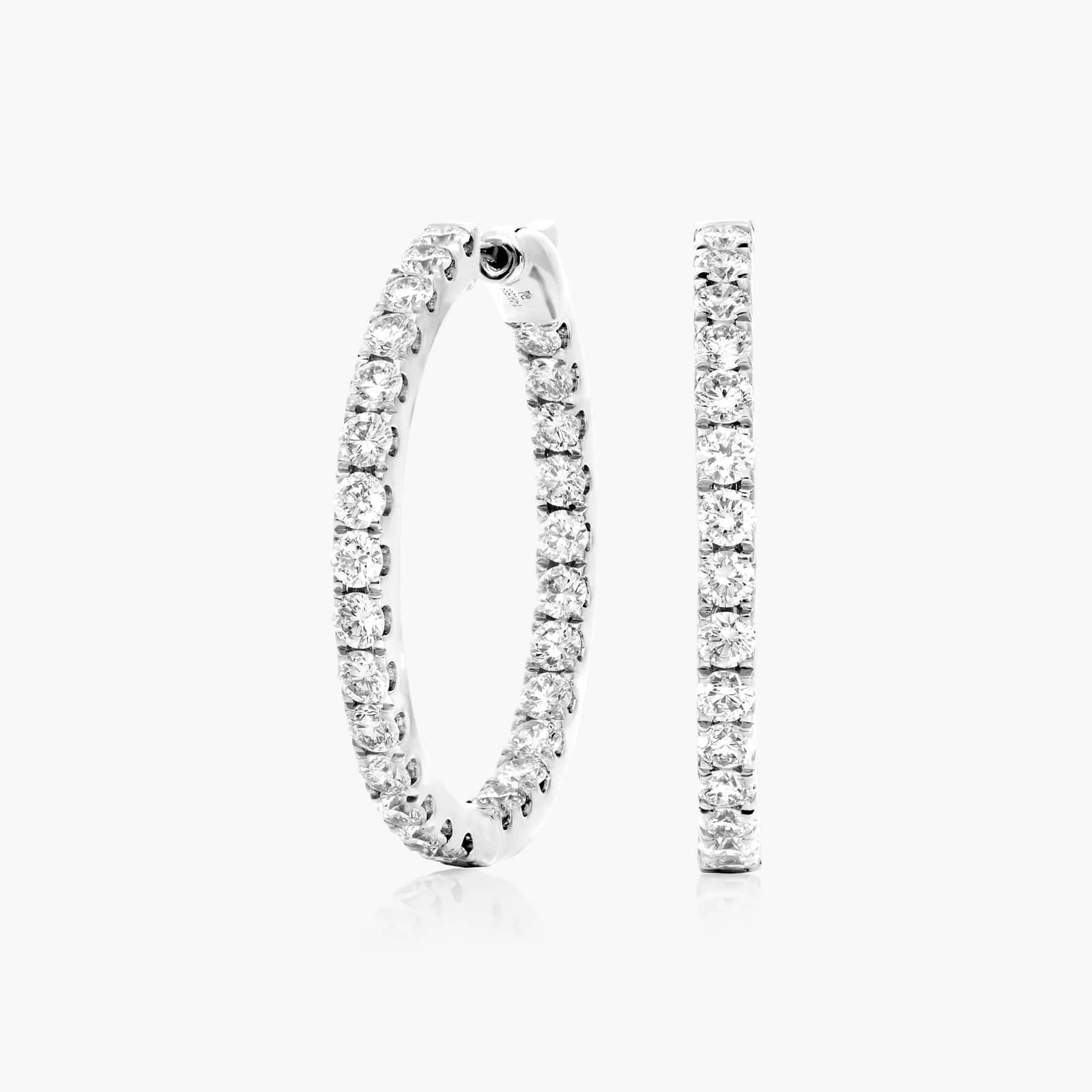 Inside Out 3 CTW Round Diamond Hoop Earrings In 14K White Gold