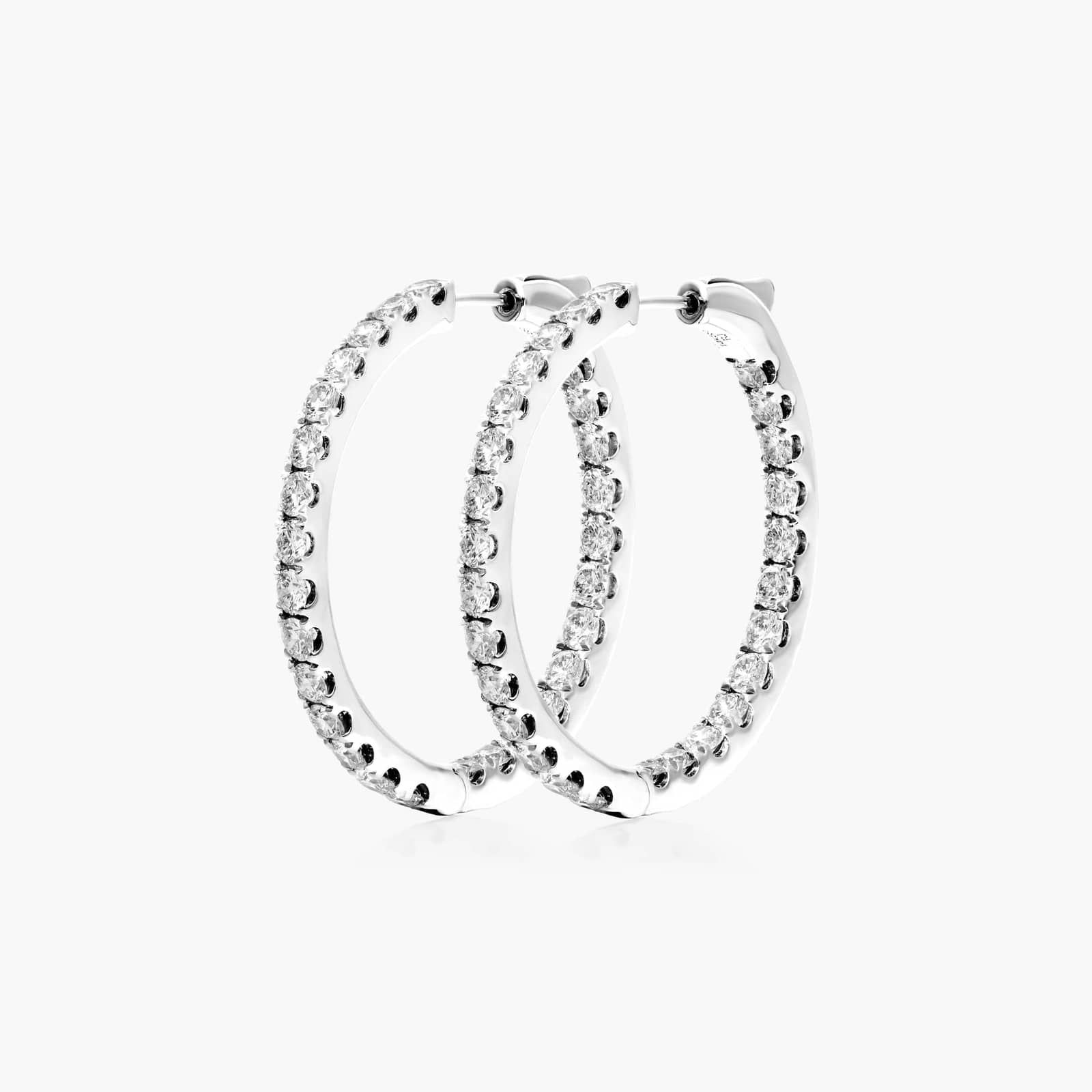 Inside Out 3 CTW Round Diamond Hoop Earrings In 14K White Gold
