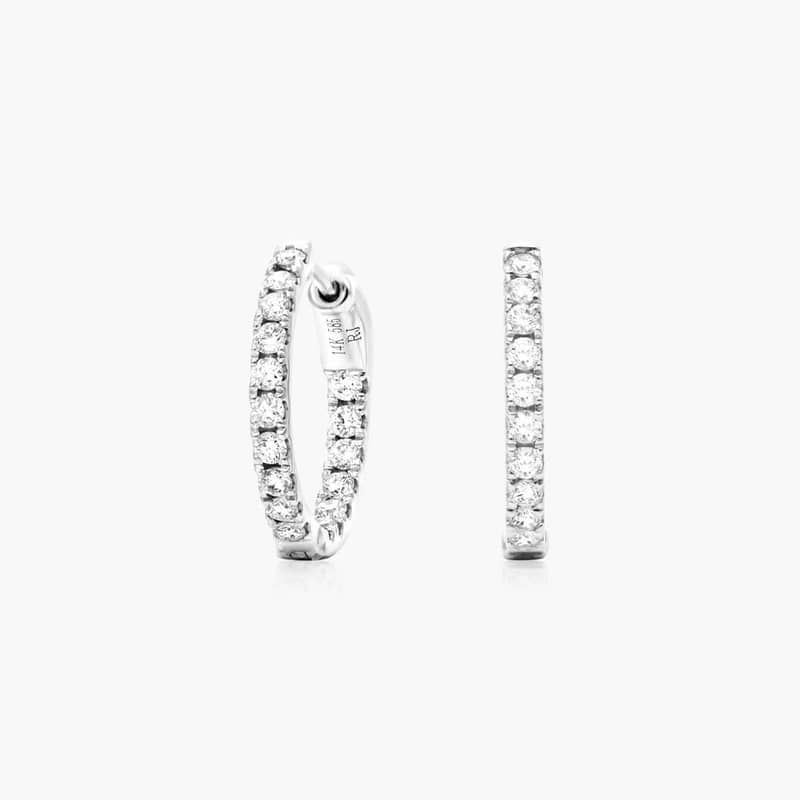 14K White Gold Inside Out Lab-Grown Diamond Round Hoops, 1/2 Inch Diameter (0.50 ctw.)