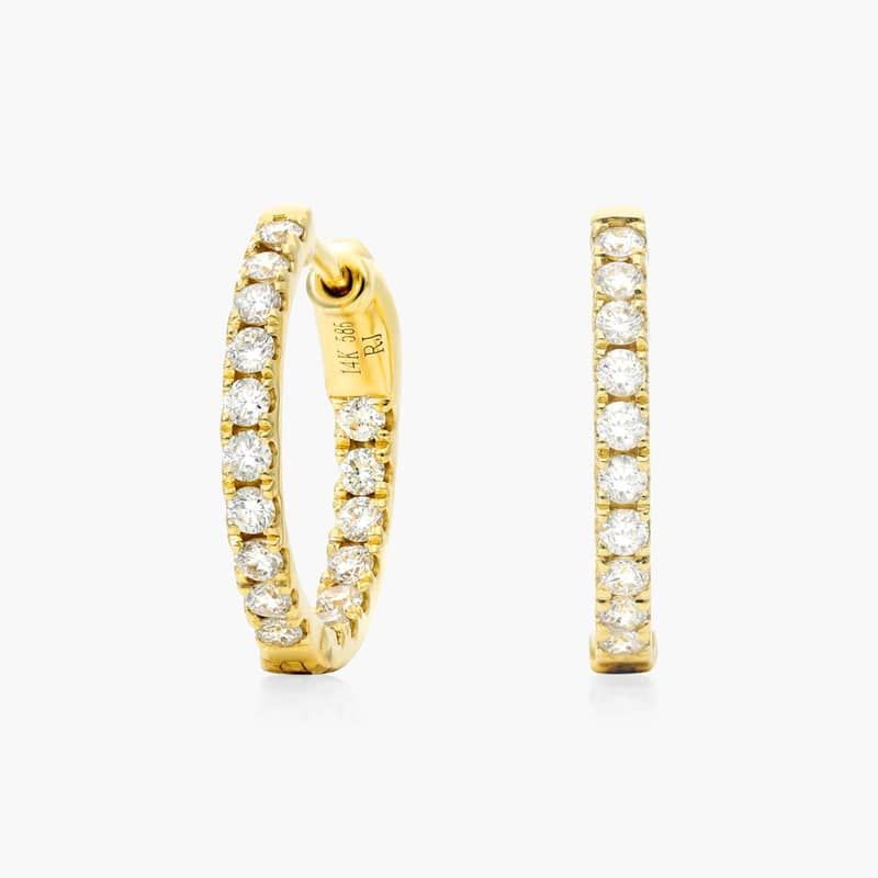 14K Yellow Gold Inside Out Lab-Grown Diamond Round Hoops, 1/2 Inch Diameter (0.50 ctw.)