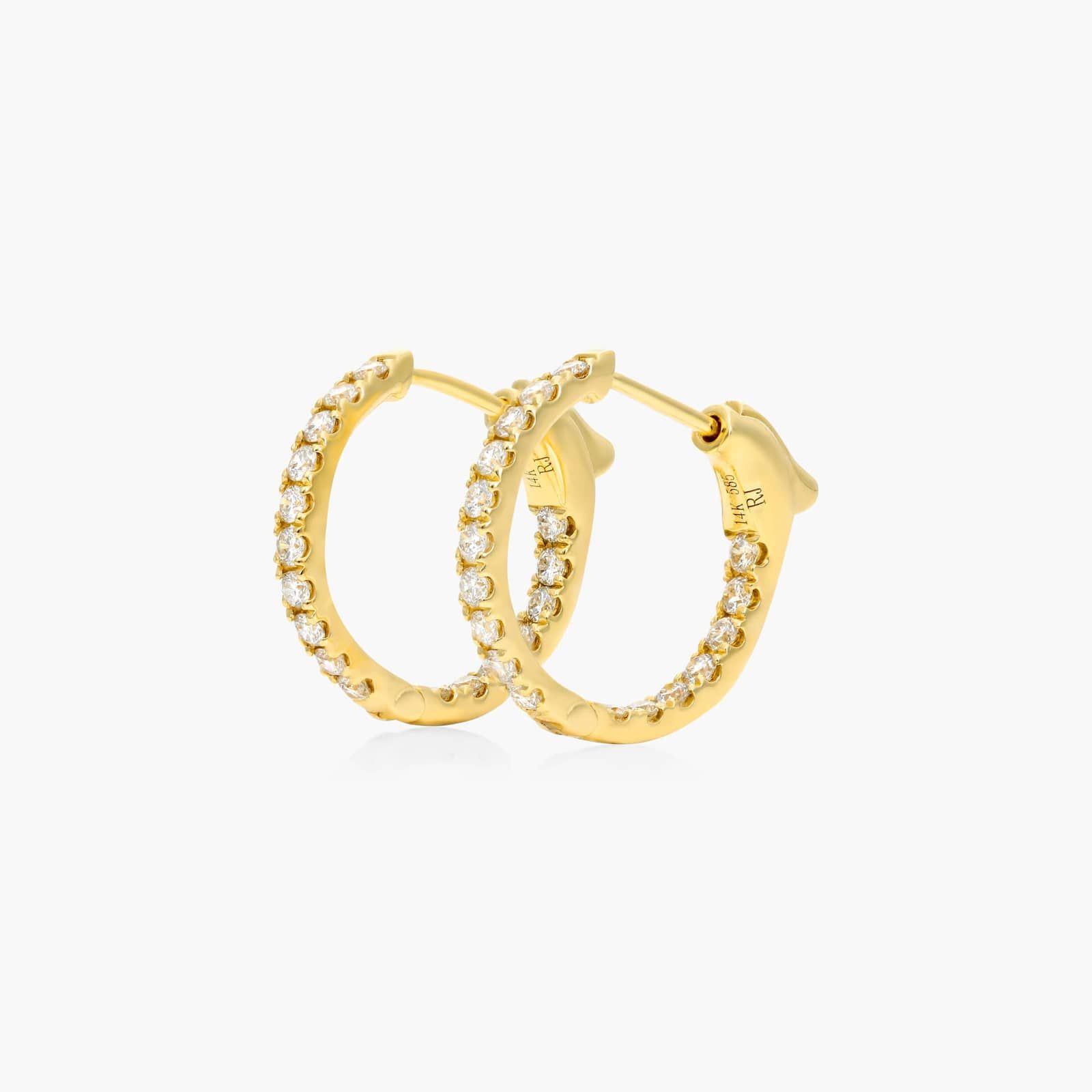 14K Yellow Gold Inside Out Lab-Grown Diamond Round Hoops, 1/2 Inch Diameter (0.50 ctw.)