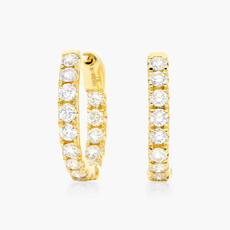 Inside Out 1 CTW Round Lab-Grown Diamond Hoop Earrings In 14K Yellow Gold