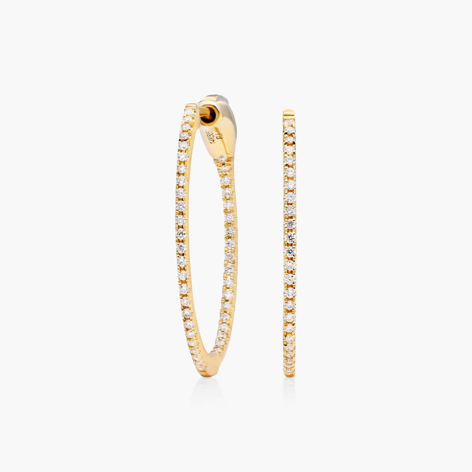 Inside Out 0.25 CTW Round Diamond Hoop Earrings In 14K Yellow Gold