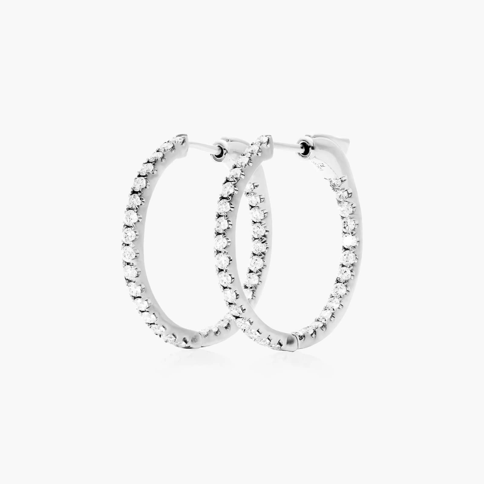 Inside Out 1 CTW Round Diamond Hoop Earrings In 14K White Gold