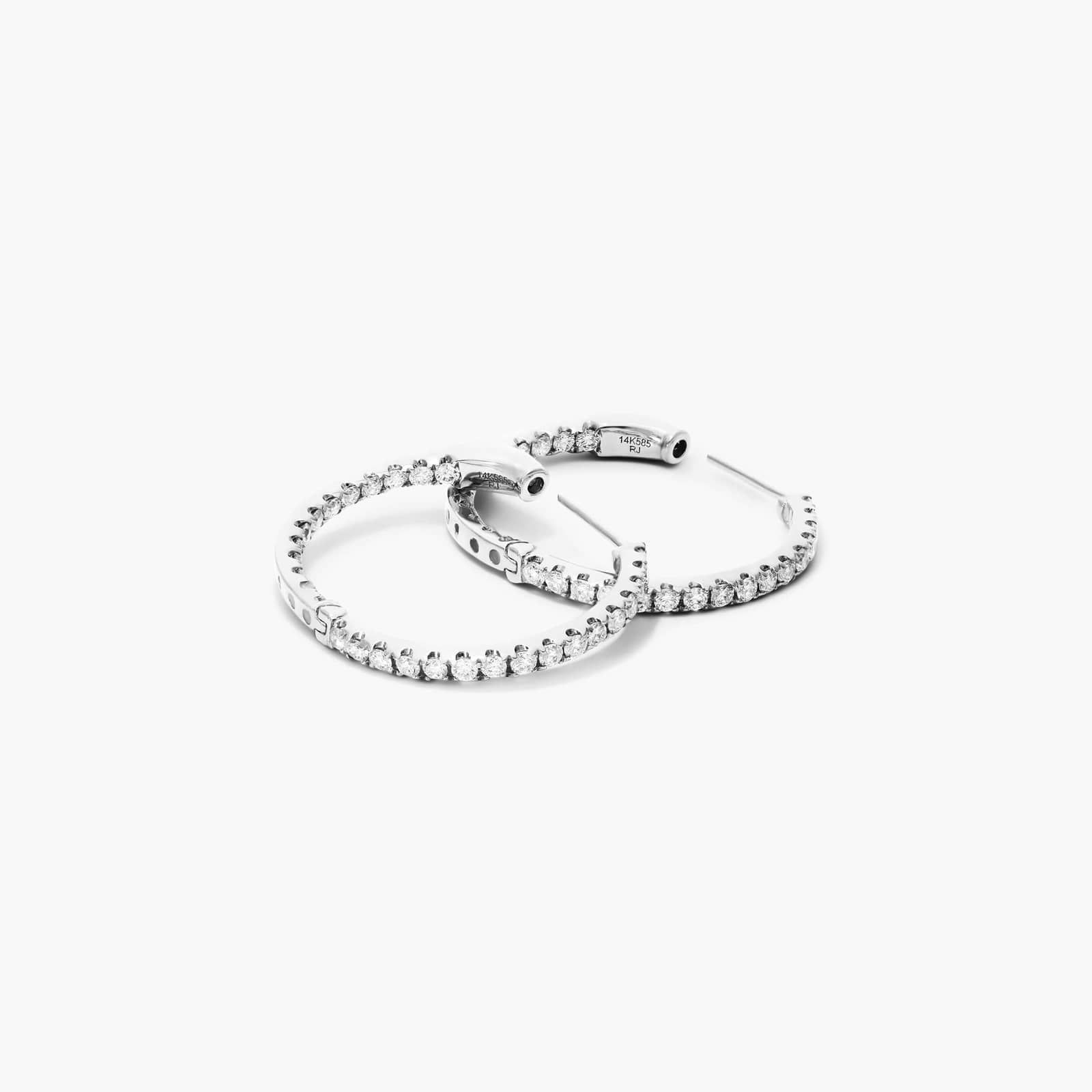 Inside Out 1 CTW Round Diamond Hoop Earrings In 14K White Gold