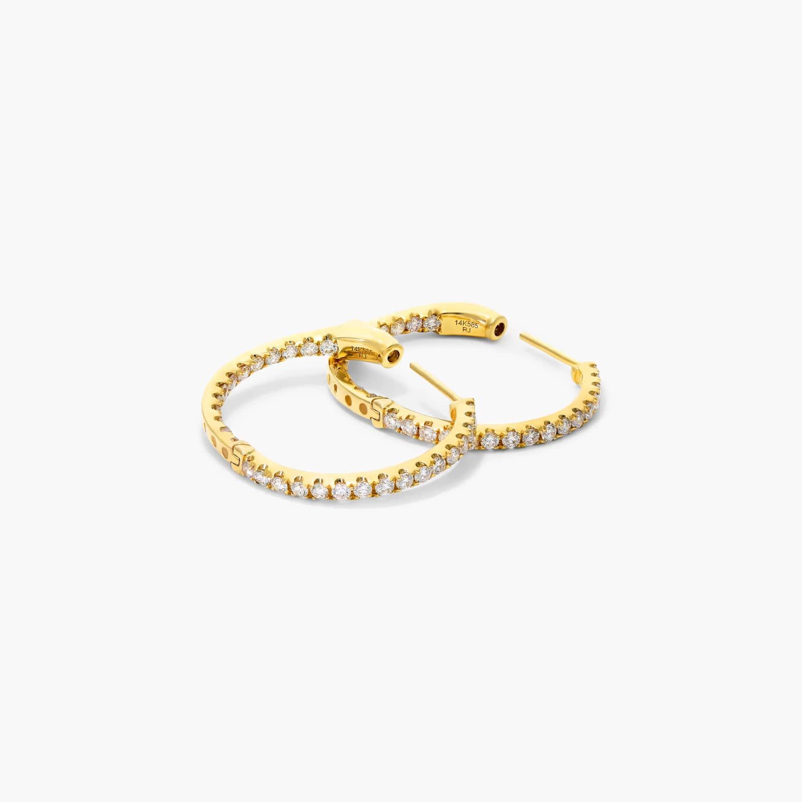 Inside Out 1 CTW Round Diamond Hoop Earrings In 14K Yellow Gold