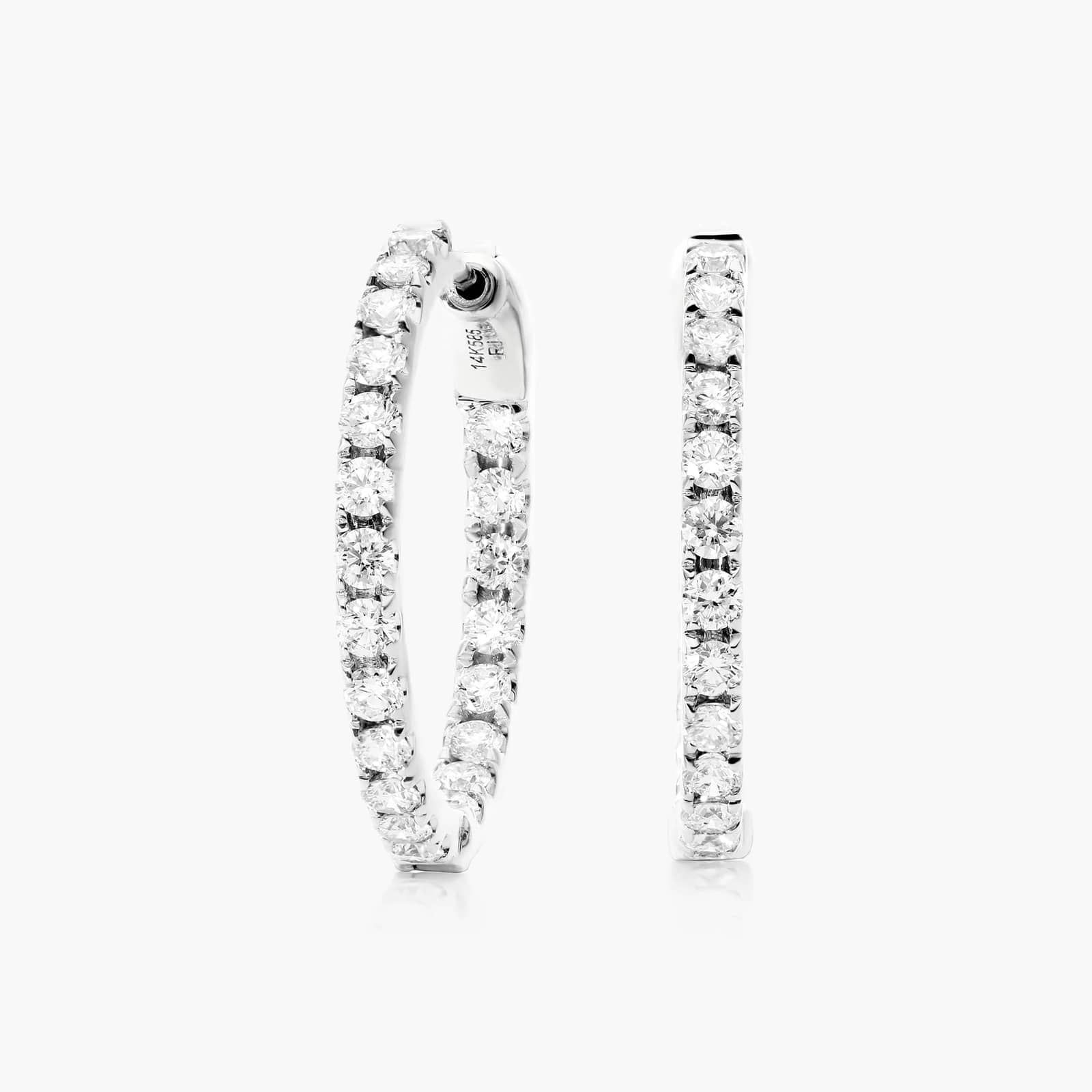 Inside Out 1.5 CTW Round Diamond Hoop Earrings In 14K White Gold