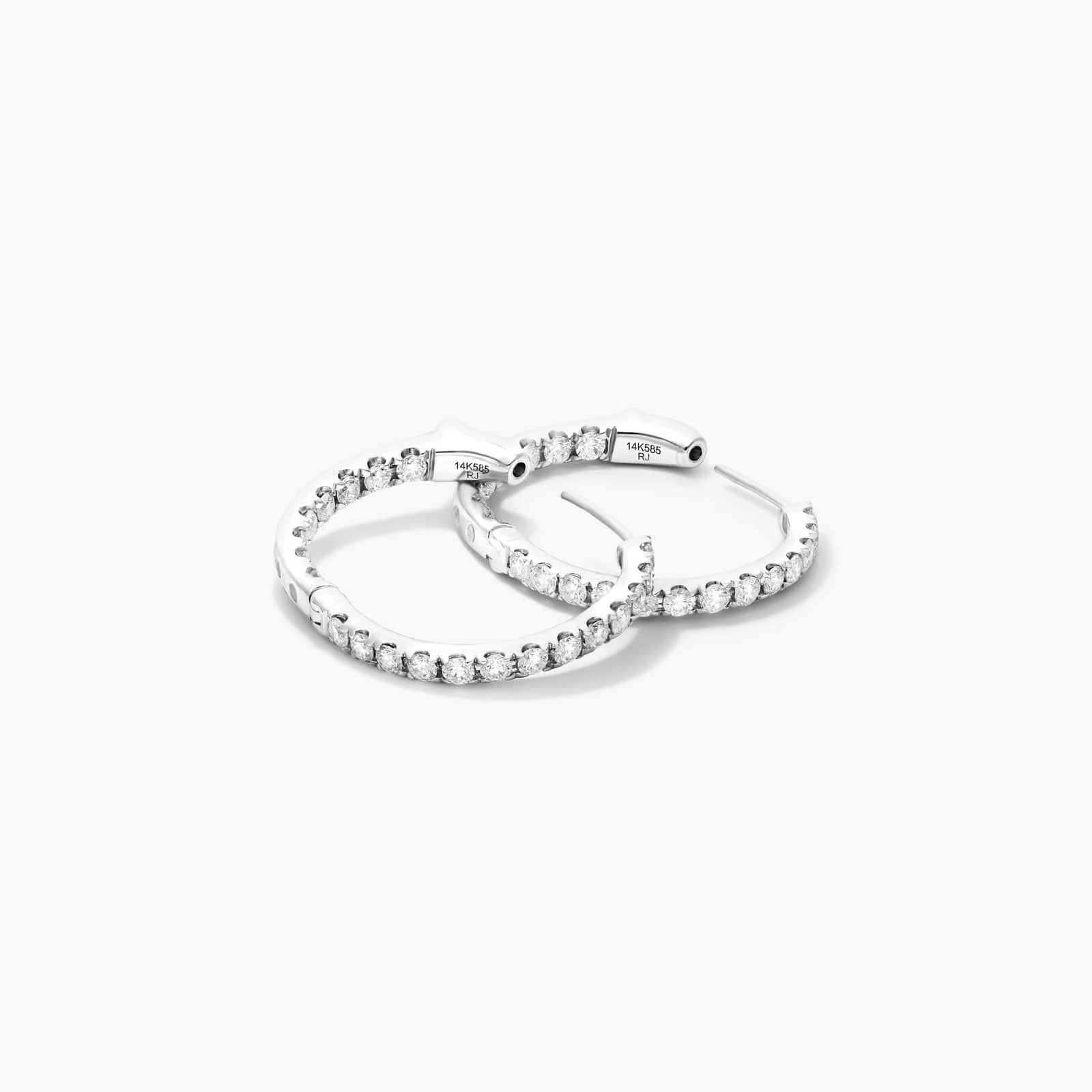 Inside Out 1.5 CTW Round Diamond Hoop Earrings In 14K White Gold