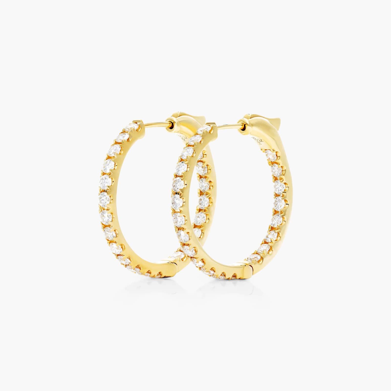 Inside Out 1.5 CTW Round Diamond Hoop Earrings In 14K Yellow Gold