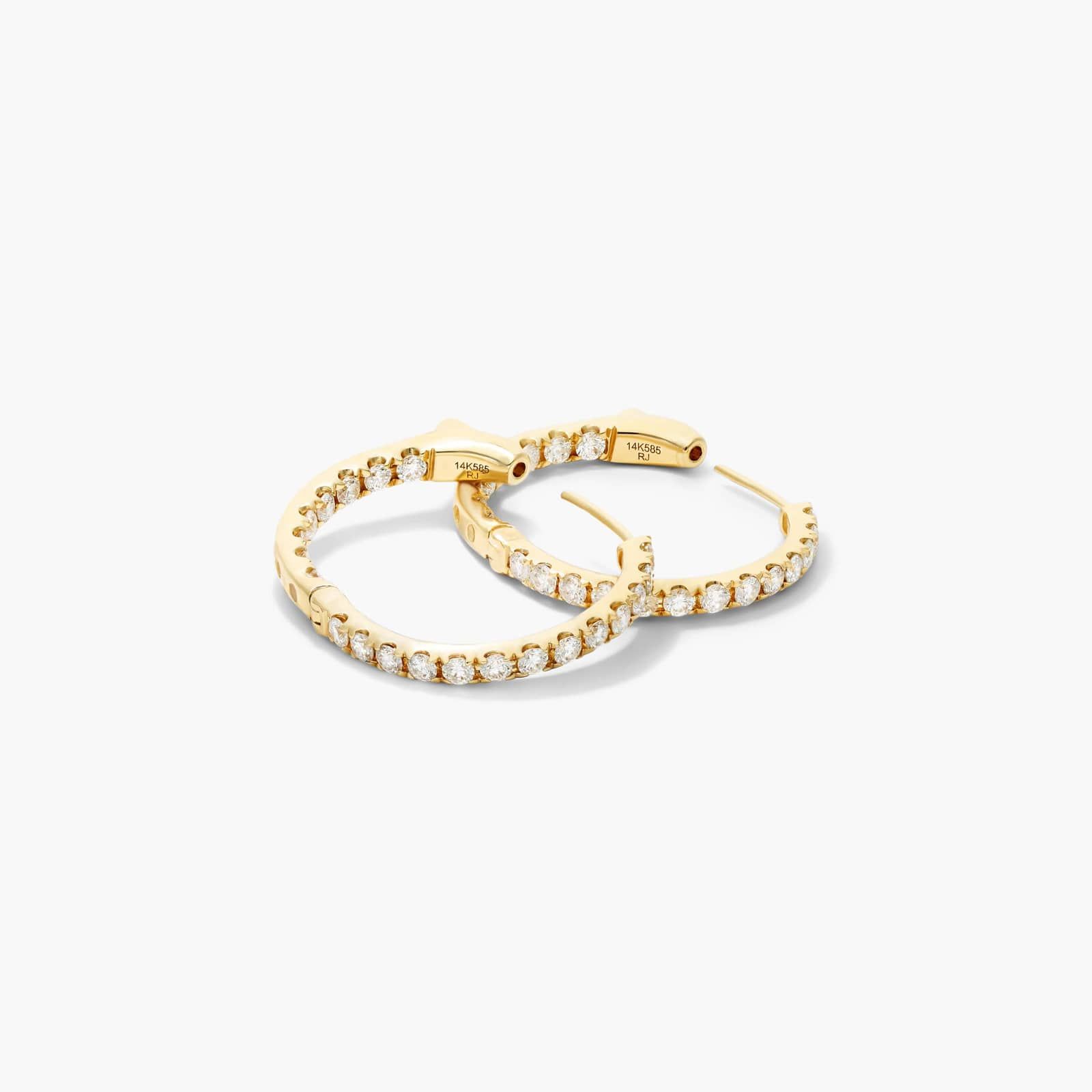 Inside Out 1.5 CTW Round Diamond Hoop Earrings In 14K Yellow Gold