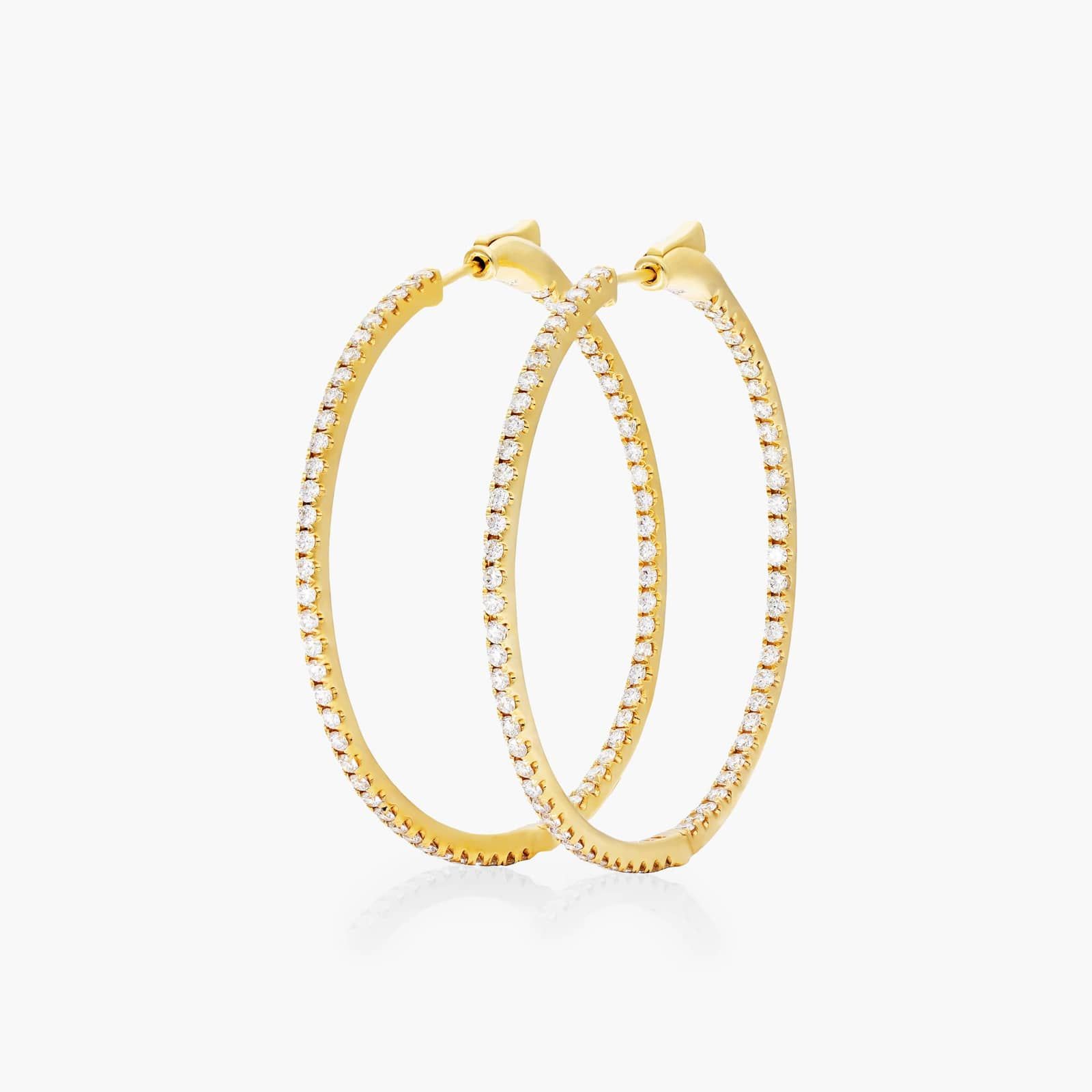 Inside Out 2 CTW Round Diamond Hoop Earrings In 14K Yellow Gold