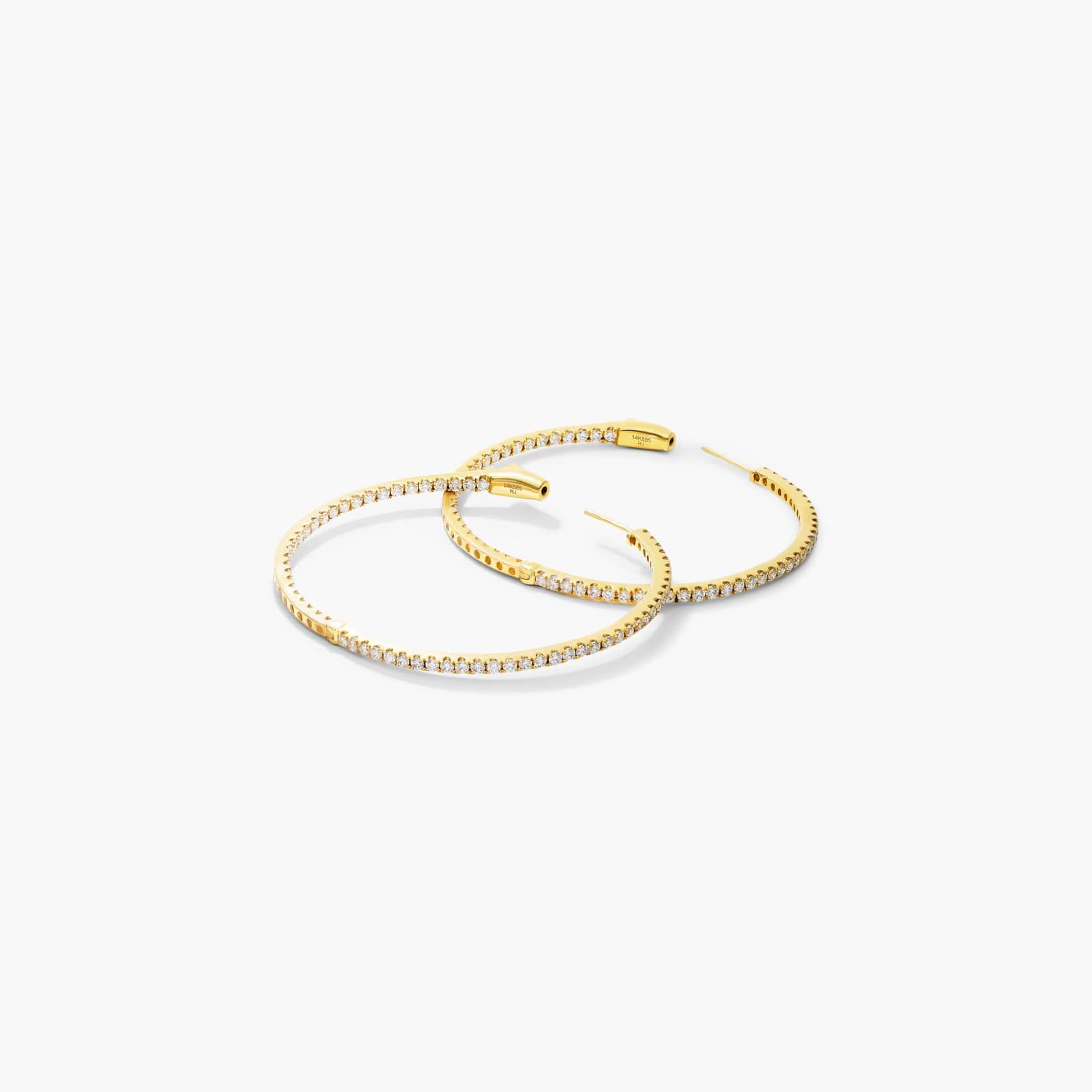 Inside Out 2 CTW Round Diamond Hoop Earrings In 14K Yellow Gold