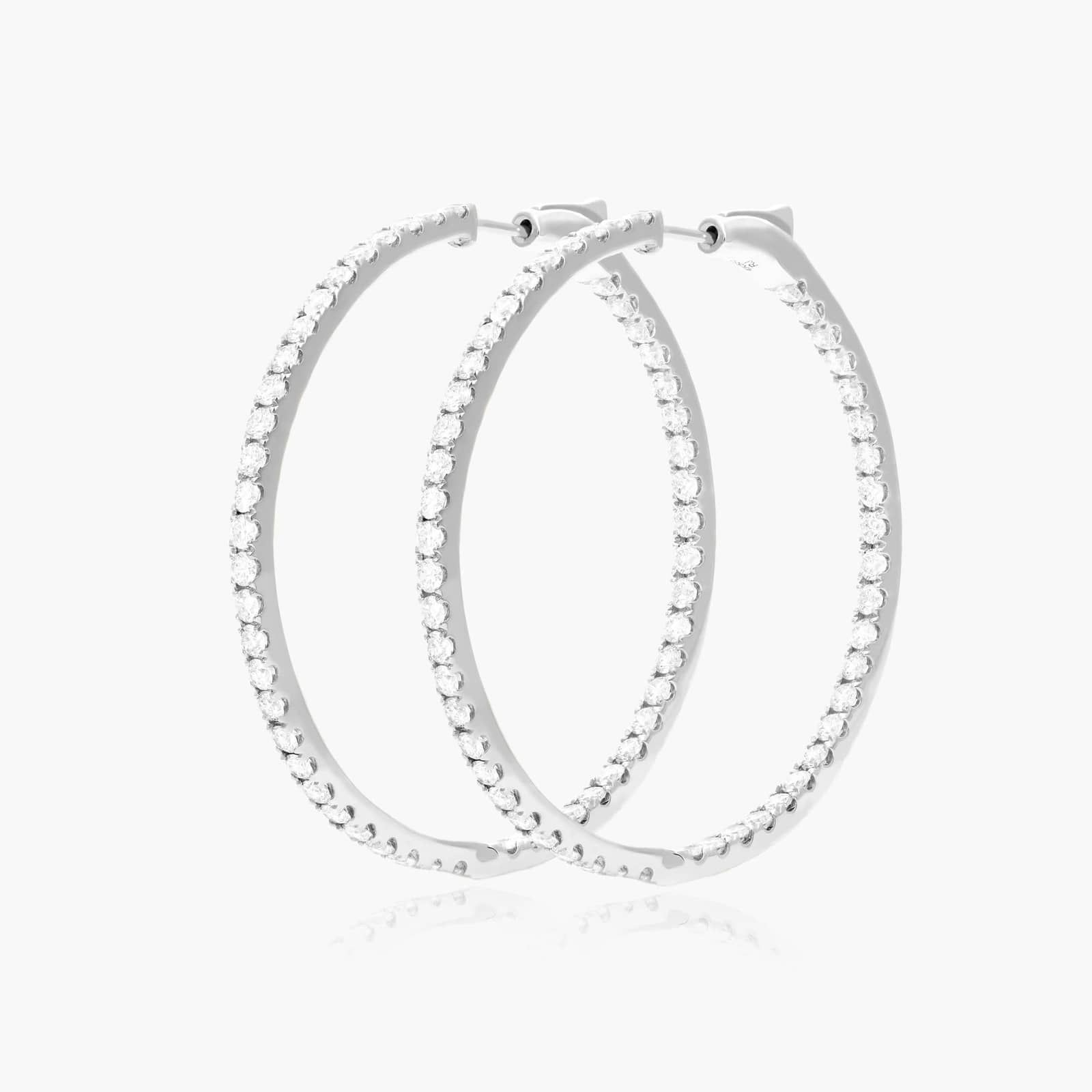 Inside Out 3 CTW Round Diamond Hoop Earrings In 14K White Gold