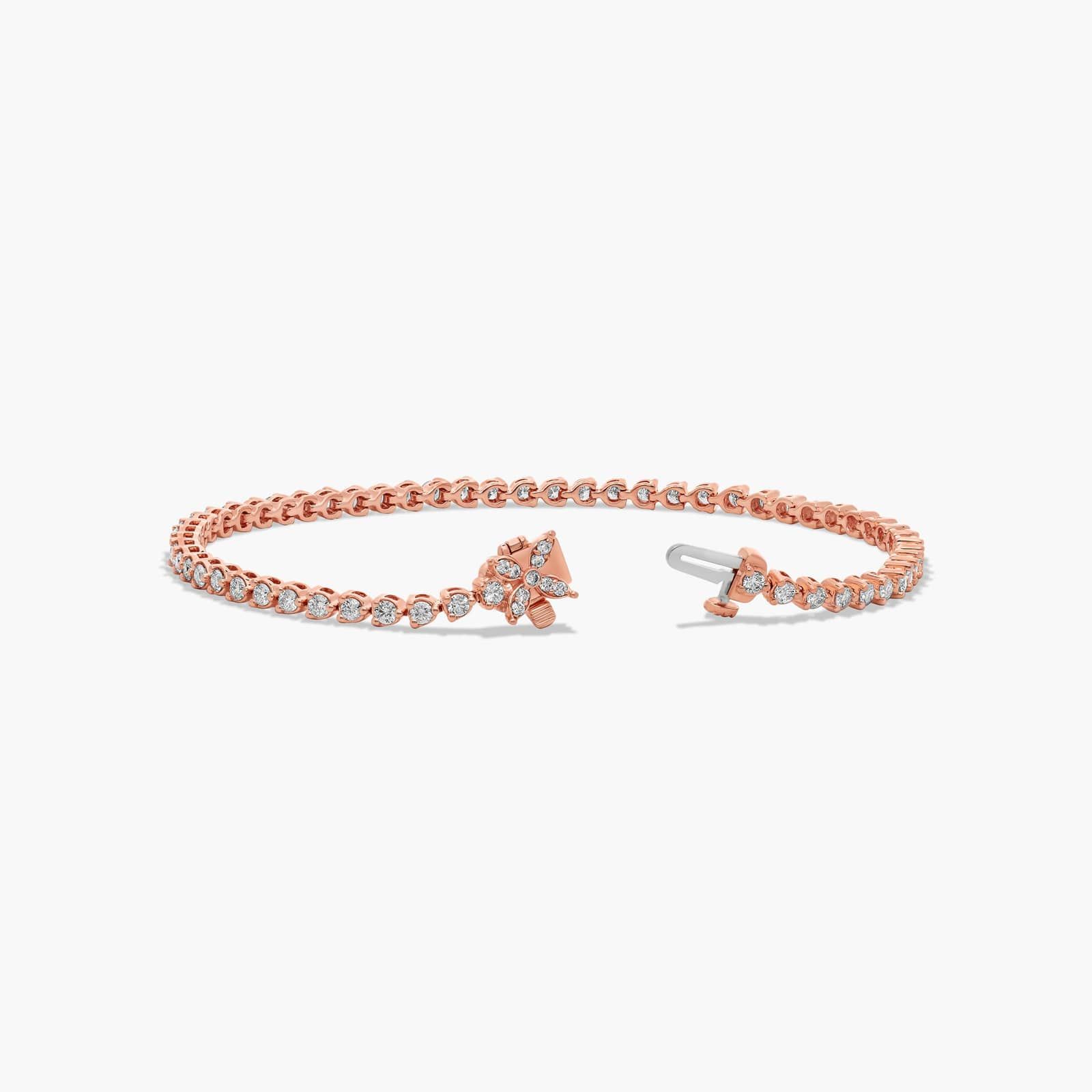 Flower Clasp Tennis Bracelet With 2 CTW Diamonds In 14K Rose Gold
