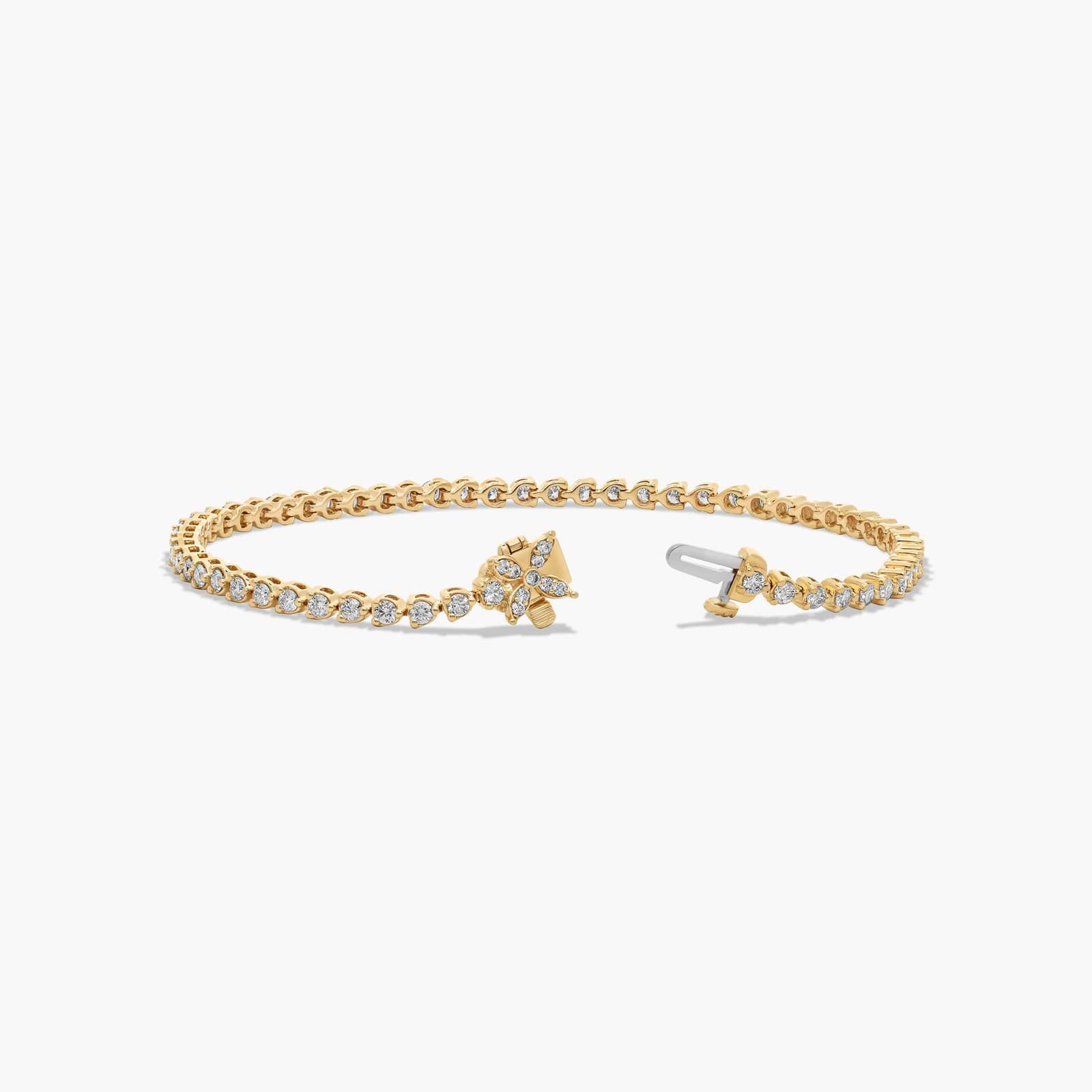 Flower Clasp Tennis Bracelet With 2 CTW Diamonds In 14K Yellow Gold