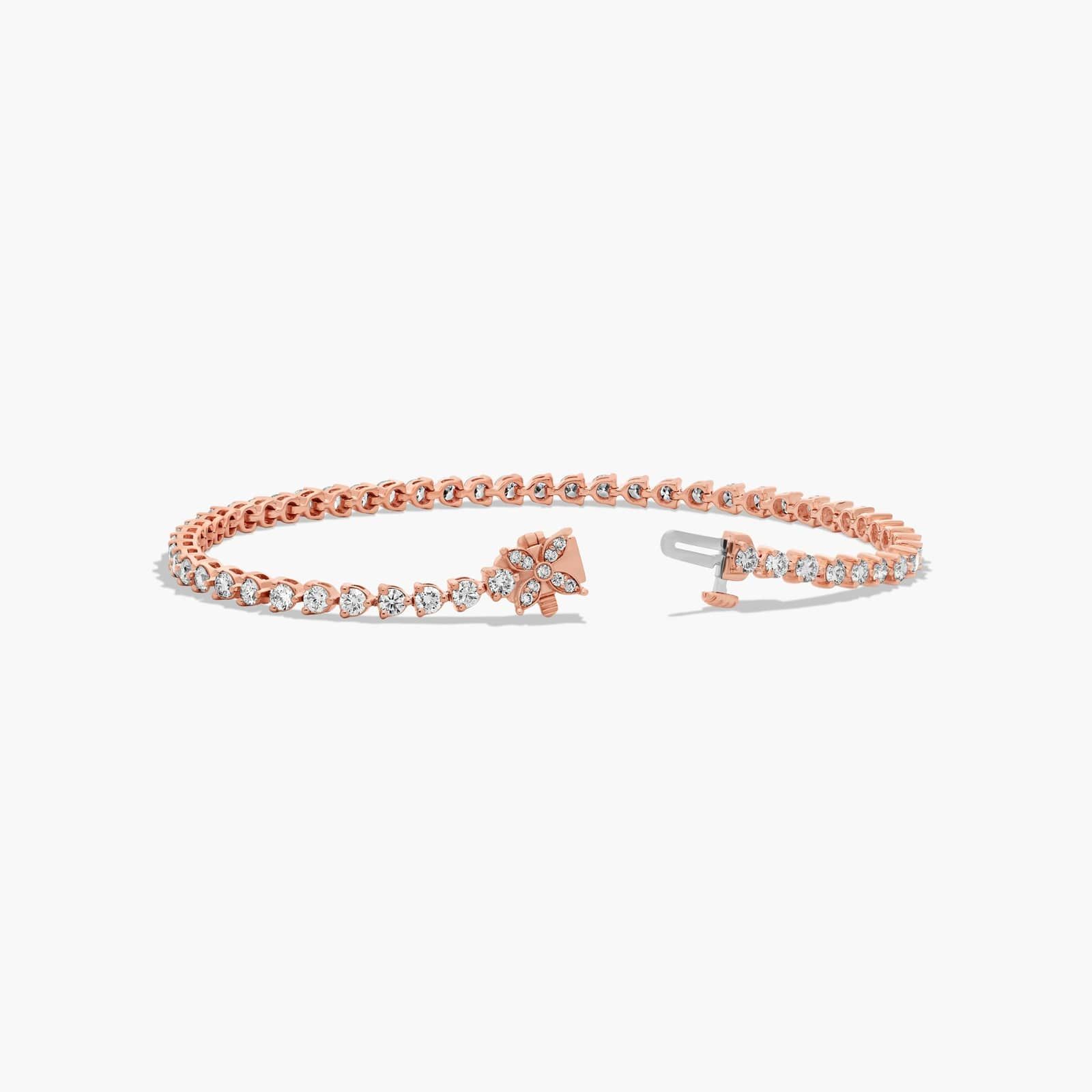 Flower Clasp Tennis Bracelet With 3 CTW Diamonds In 14K Rose Gold