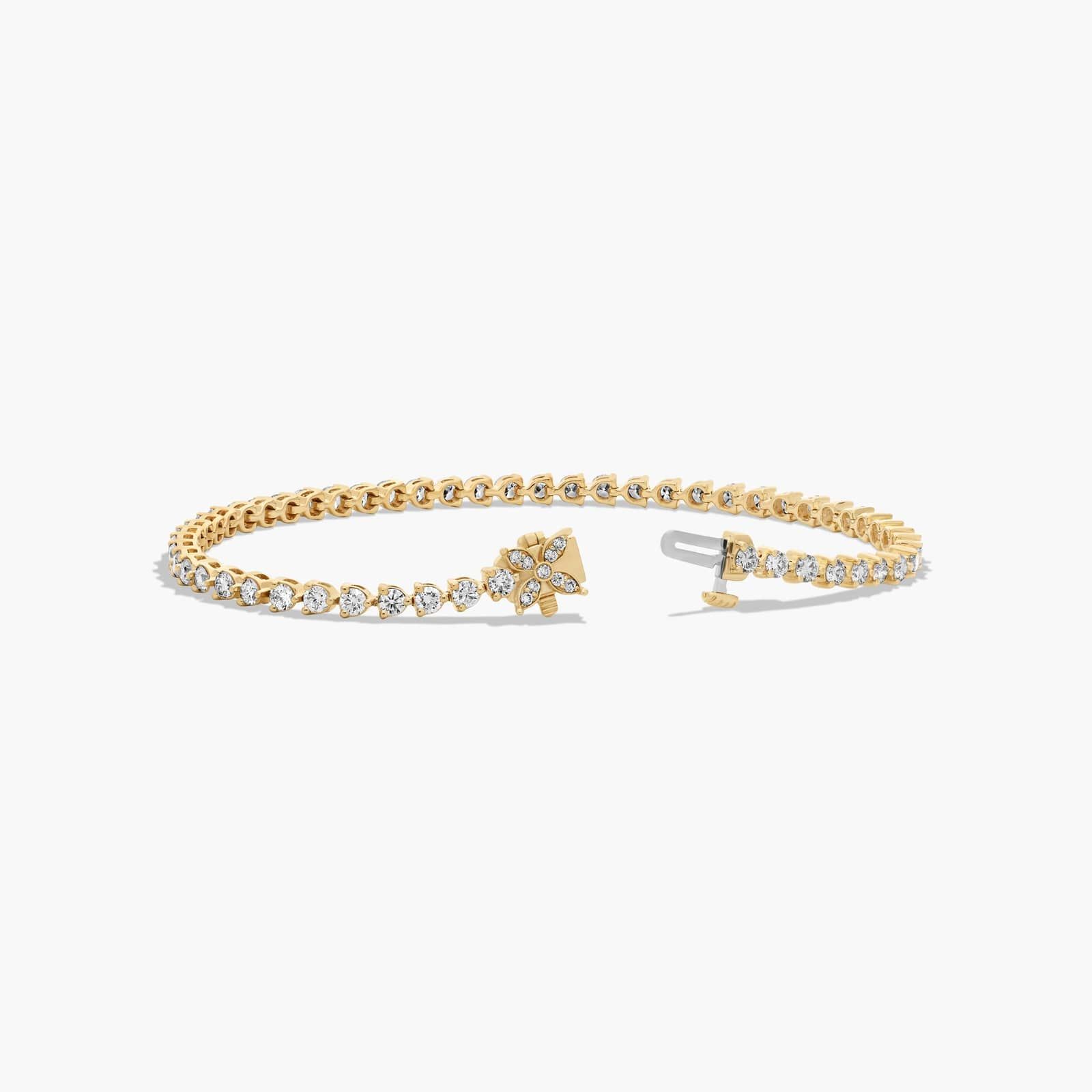 Flower Clasp Tennis Bracelet With 3 CTW Diamonds In 14K Yellow Gold