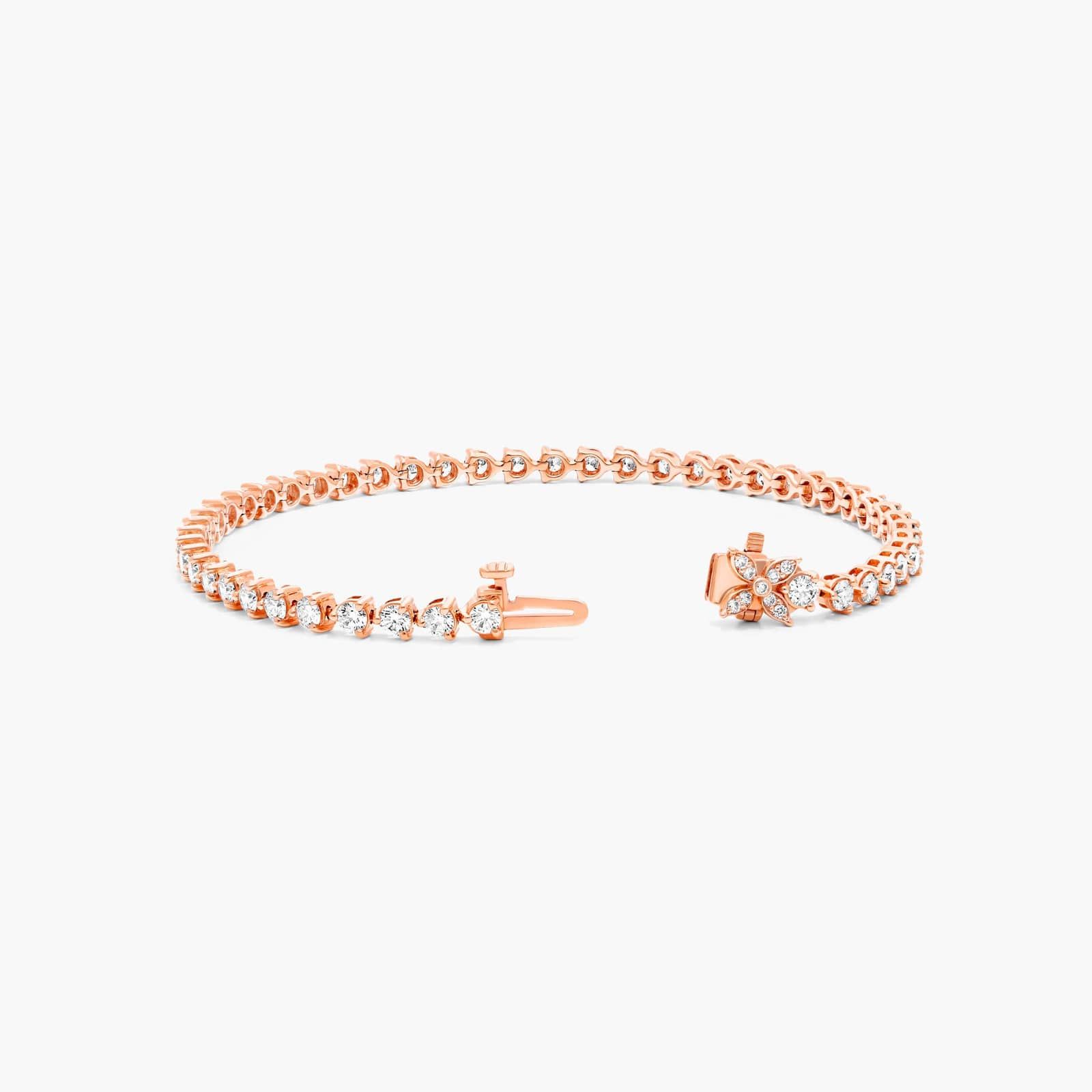 Flower Clasp Tennis Bracelet With 4 CTW Diamonds In 14K Rose Gold