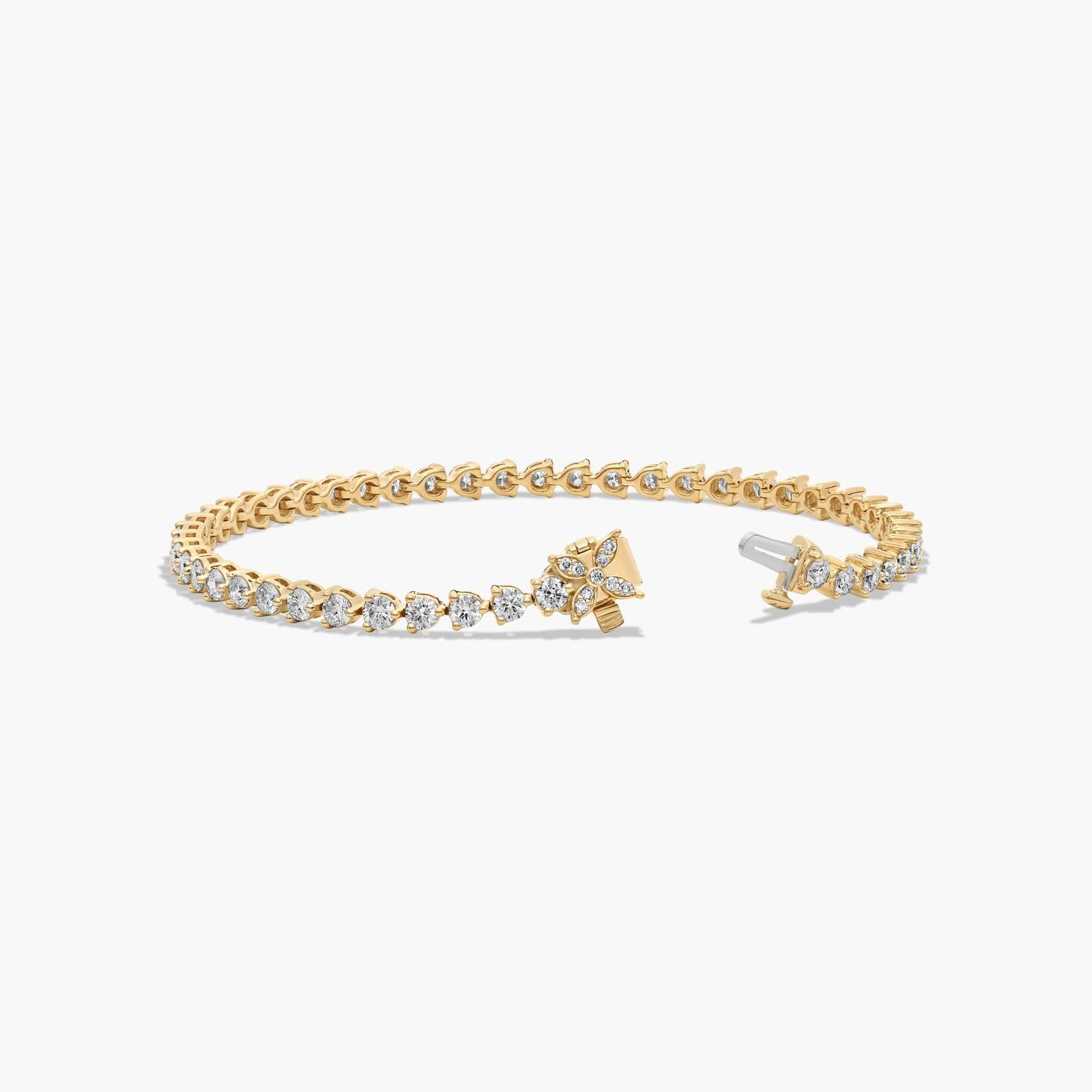 Flower Clasp Tennis Bracelet With 4 CTW Diamonds In 14K Yellow Gold