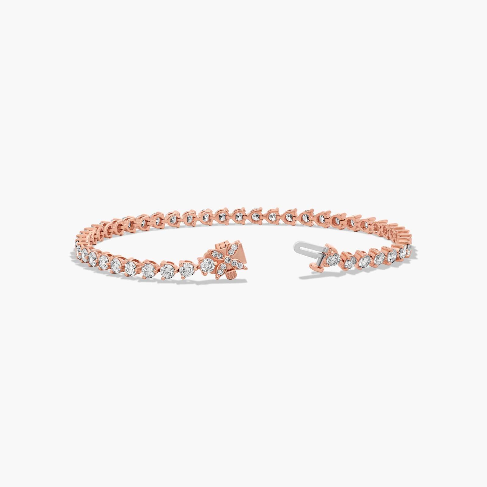 Flower Clasp Tennis Bracelet With 5 CTW Diamonds In 14K Rose Gold