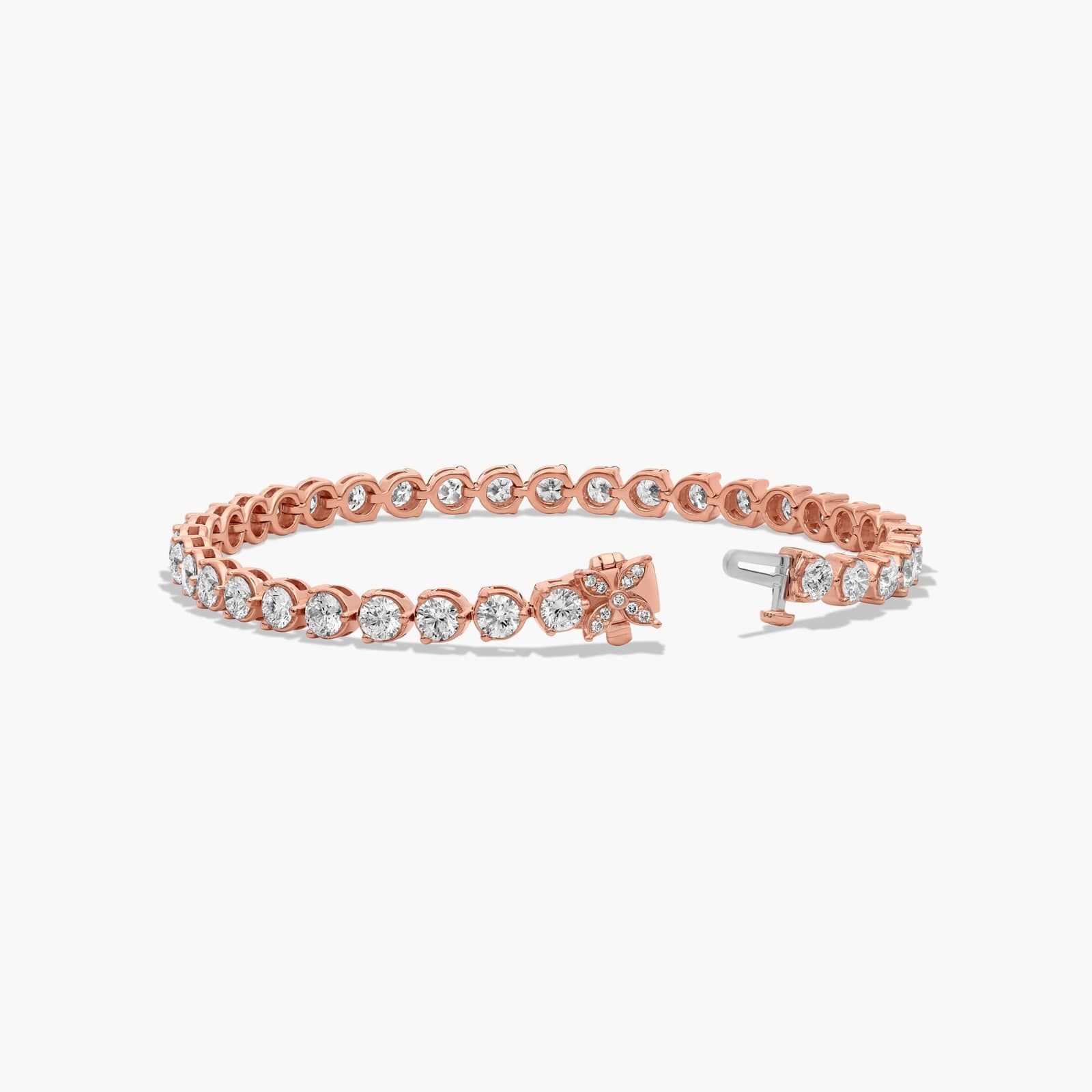 Flower Clasp Tennis Bracelet With 7 CTW Diamonds In 14K Rose Gold