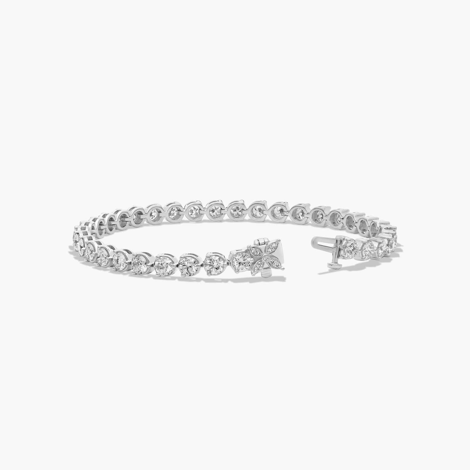 Flower Clasp Tennis Bracelet With 7 CTW Lab-Grown Diamonds In 14K White Gold