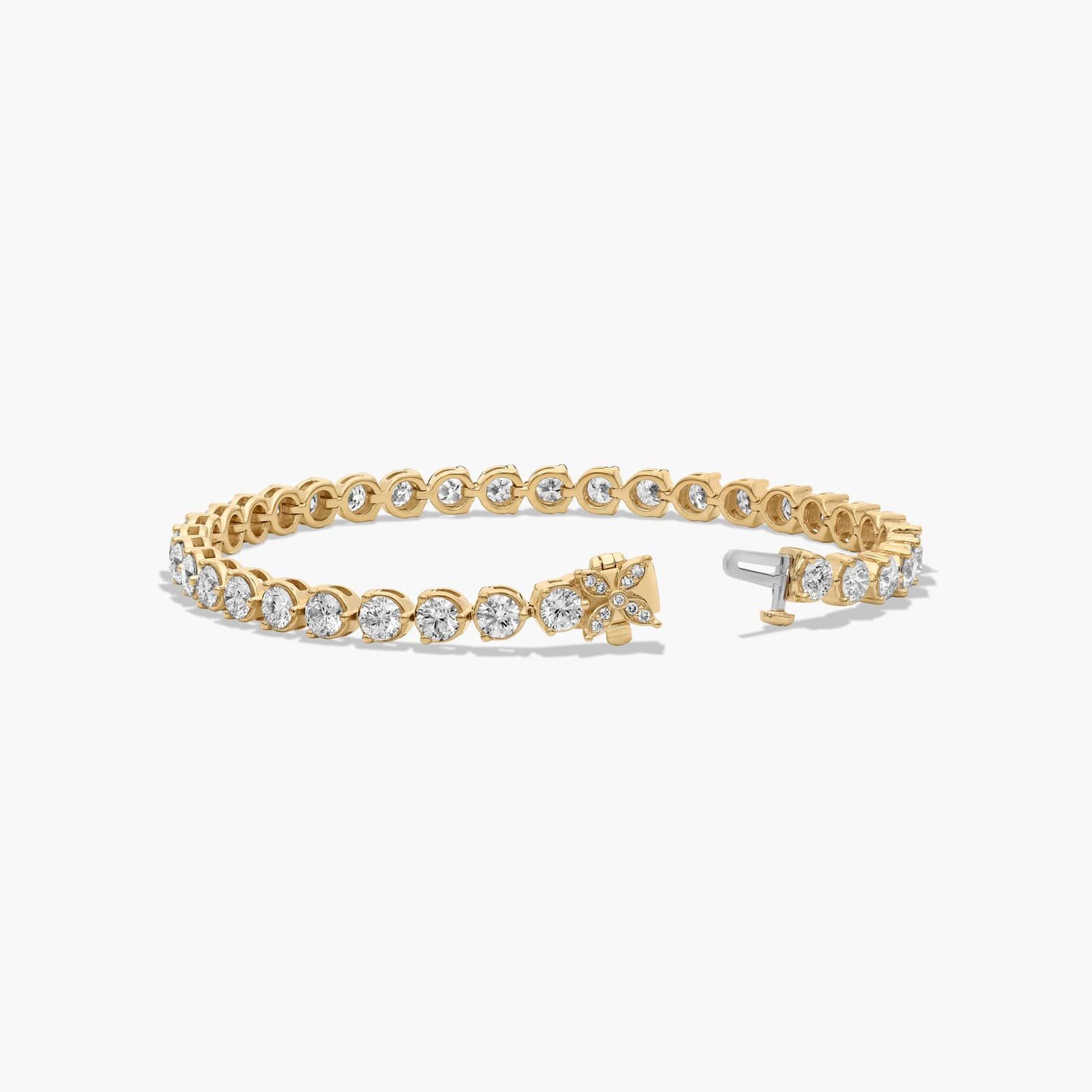 Flower Clasp Tennis Bracelet With 7 CTW Lab-Grown Diamonds In 14K Yellow Gold