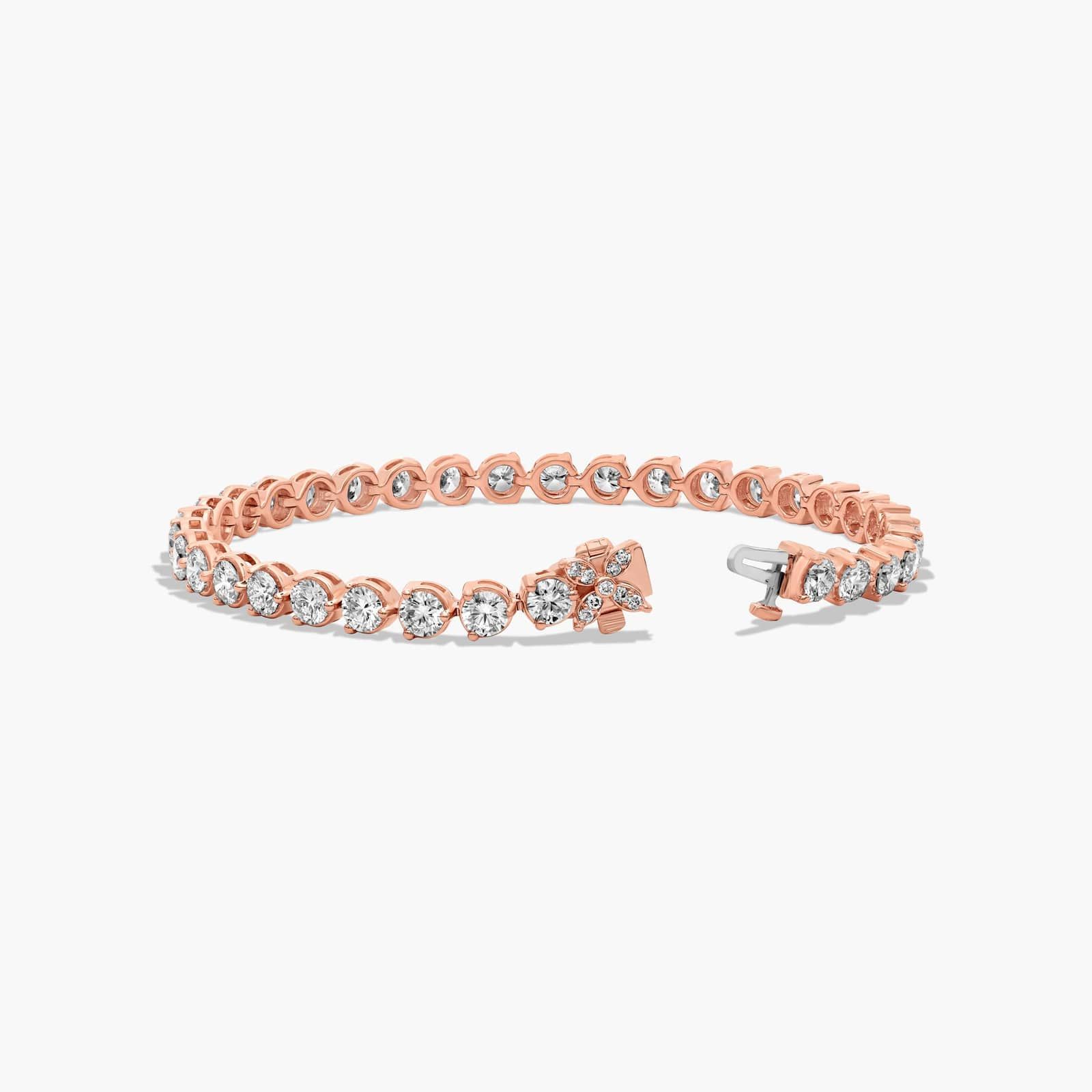 Flower Clasp Tennis Bracelet With 8 CTW Diamonds In 14K Rose Gold