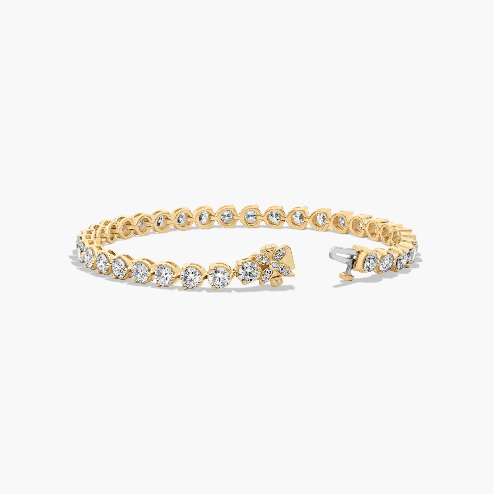 Flower Clasp Tennis Bracelet With 8 CTW Diamonds In 14K Yellow Gold