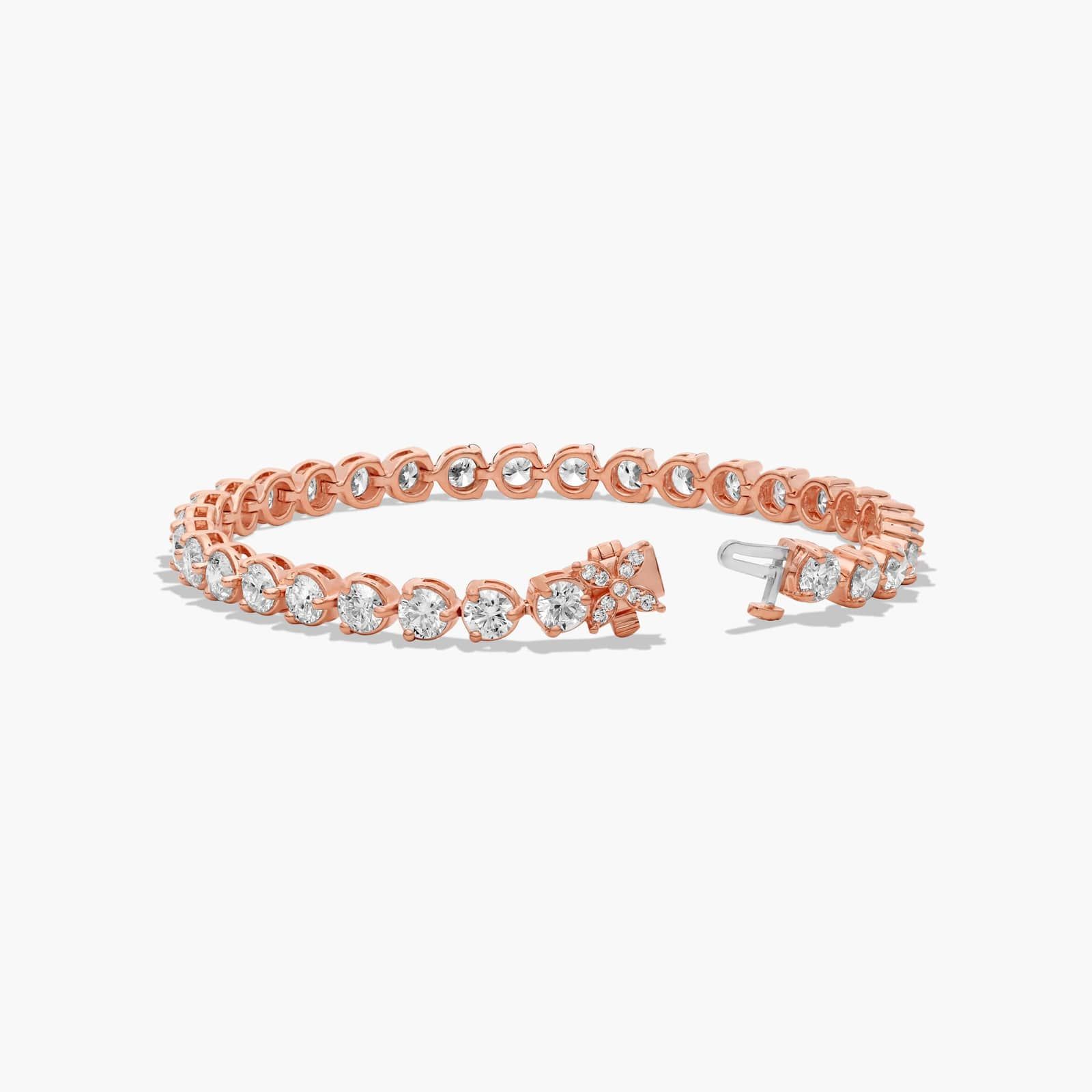 Flower Clasp Tennis Bracelet With 10 CTW Diamonds In 14K Rose Gold