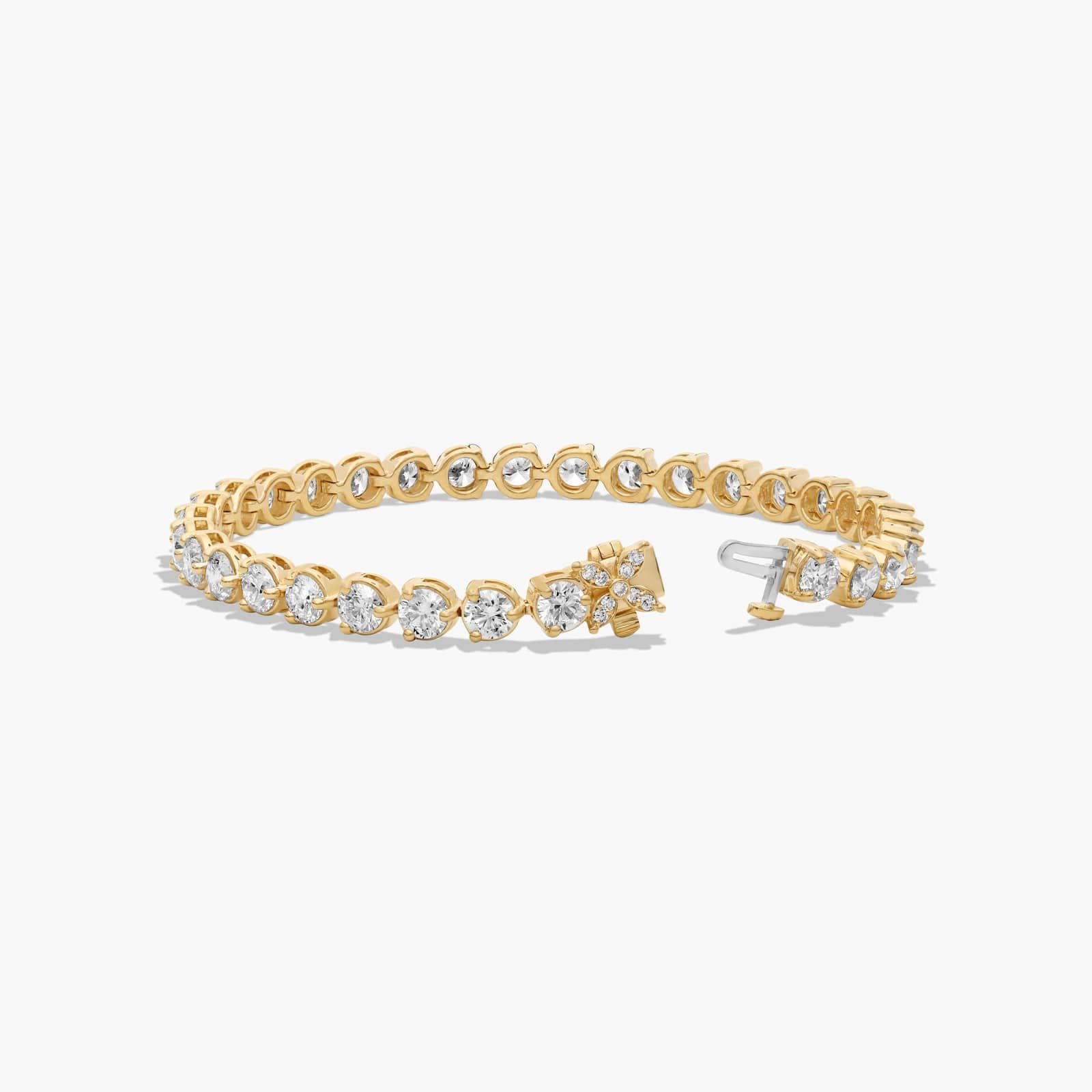 Flower Clasp Tennis Bracelet With 10 CTW Lab-Grown Diamonds In 14K Yellow Gold