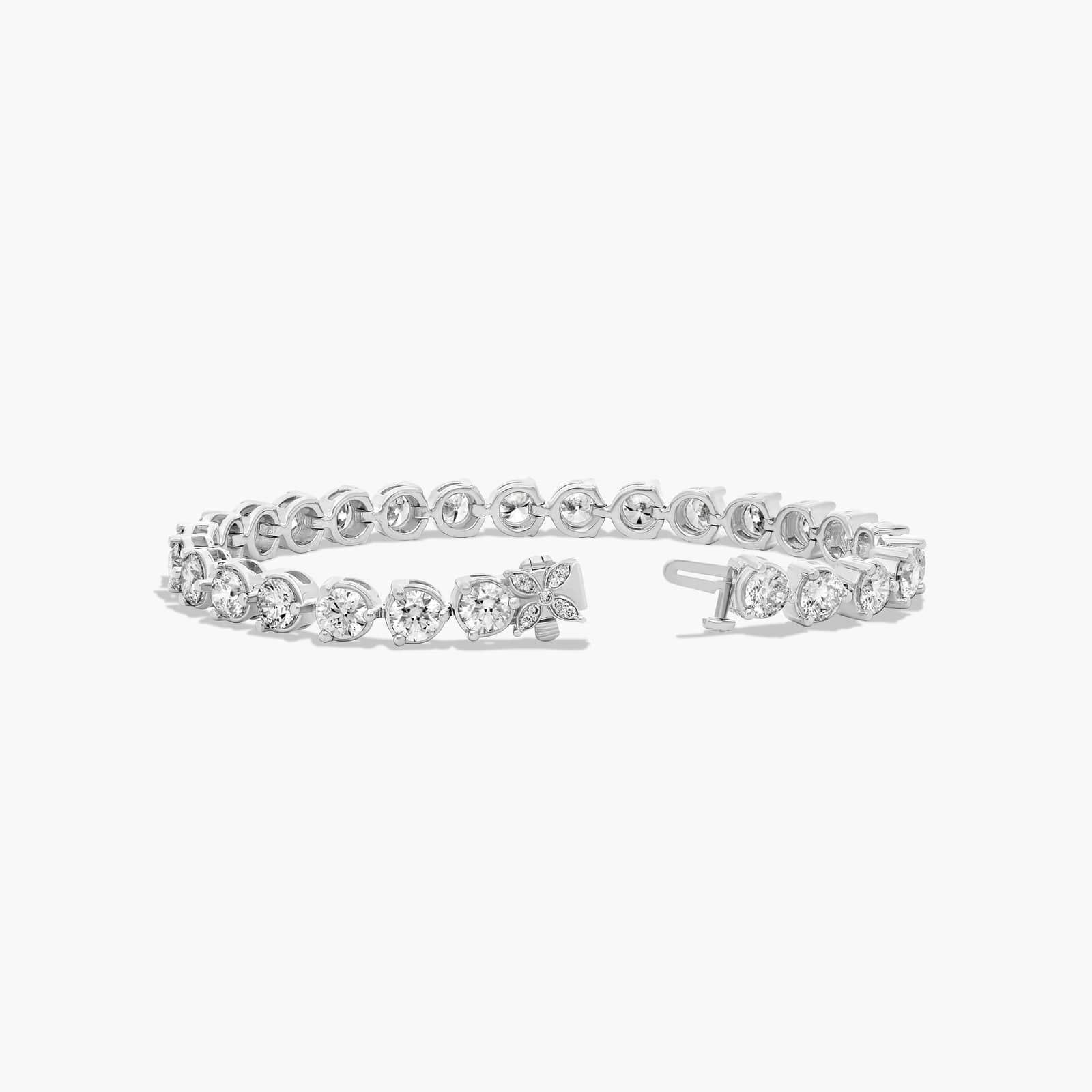 Flower Clasp Tennis Bracelet With 12 CTW Lab-Grown Diamonds In 14K White Gold (7")