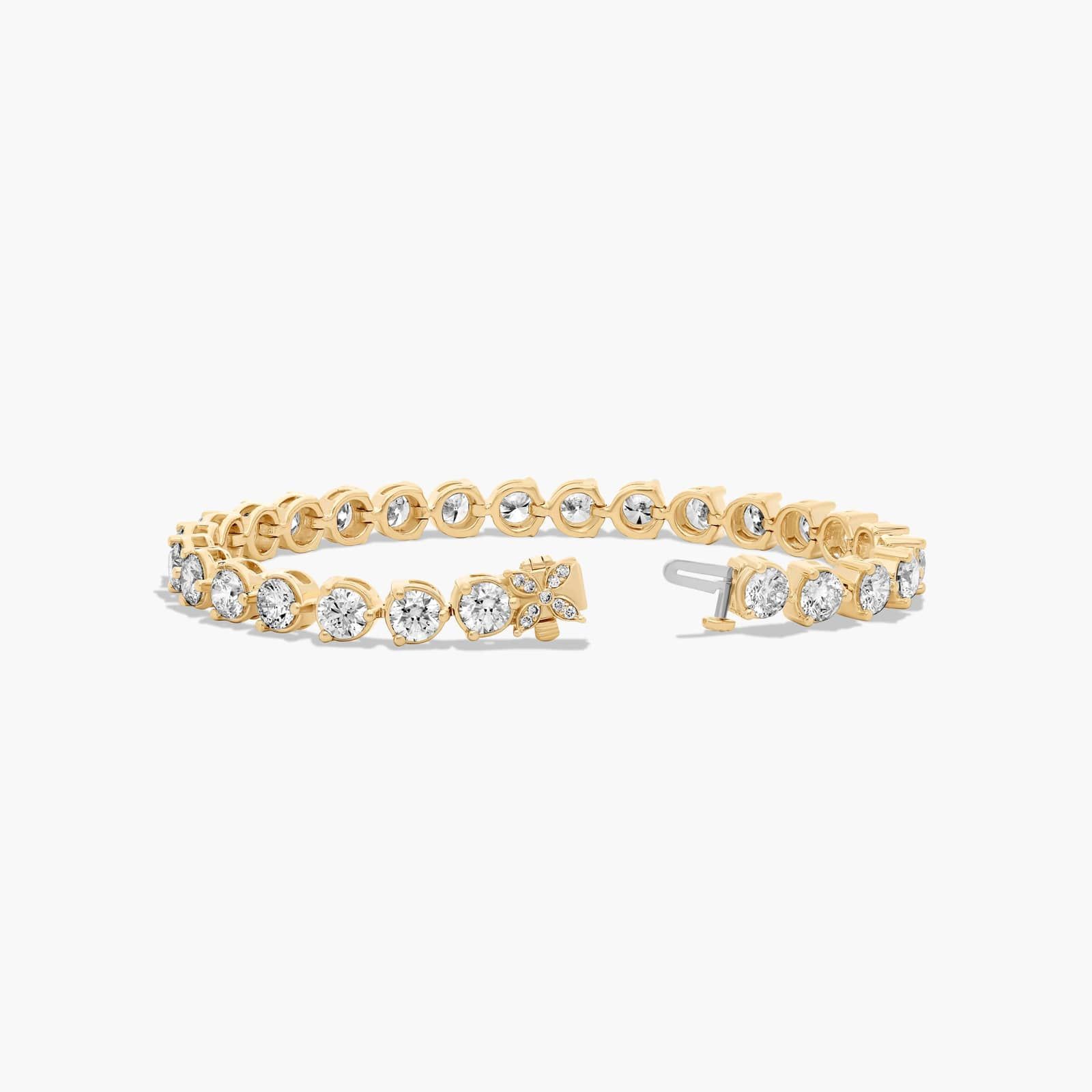 Flower Clasp Tennis Bracelet With 12 CTW Lab-Grown Diamonds In 14K Yellow Gold (7")