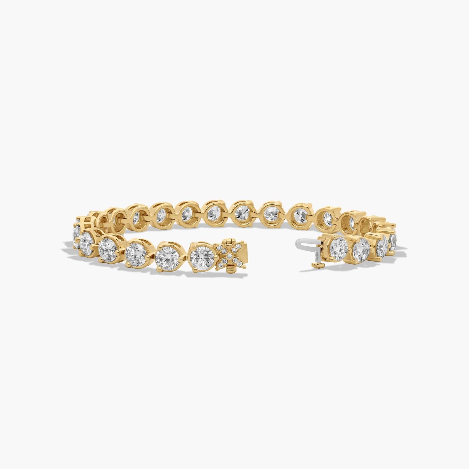 Flower Clasp Tennis Bracelet With 15 CTW Lab-Grown Diamonds In 14K Yellow Gold (7")