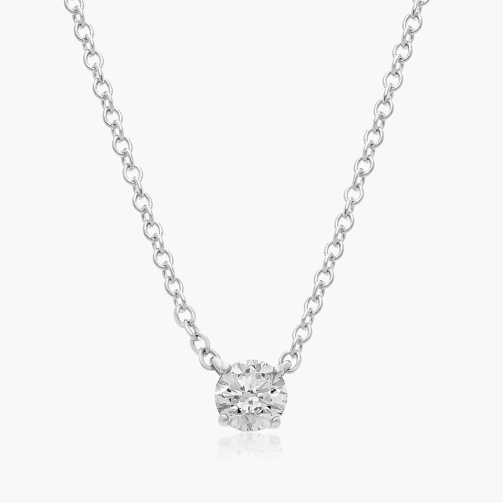 14K White Gold Four Prong Basket Solitaire Diamond Pendant