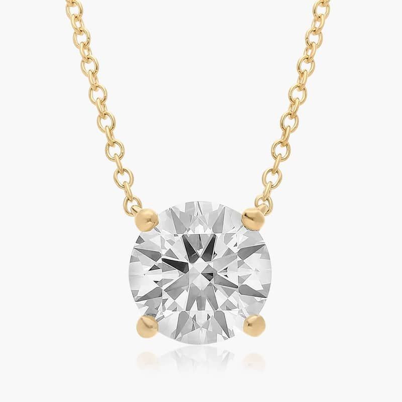 14K Yellow Gold Four Prong Basket Solitaire Lab-Grown Pendant (3.00 CTW - F-G / VS2-SI1)