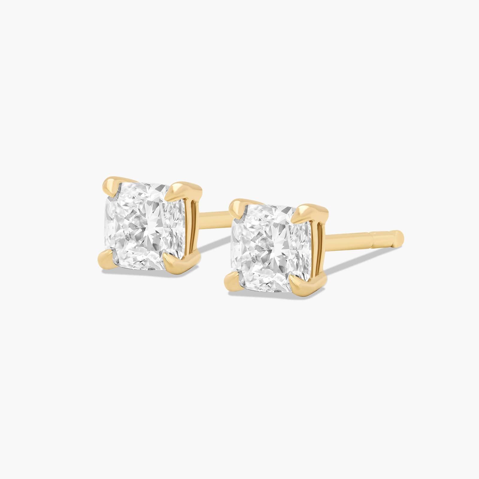 Cushion Cut 0.5 CTW Diamond Stud Earrings In 14K Yellow Gold