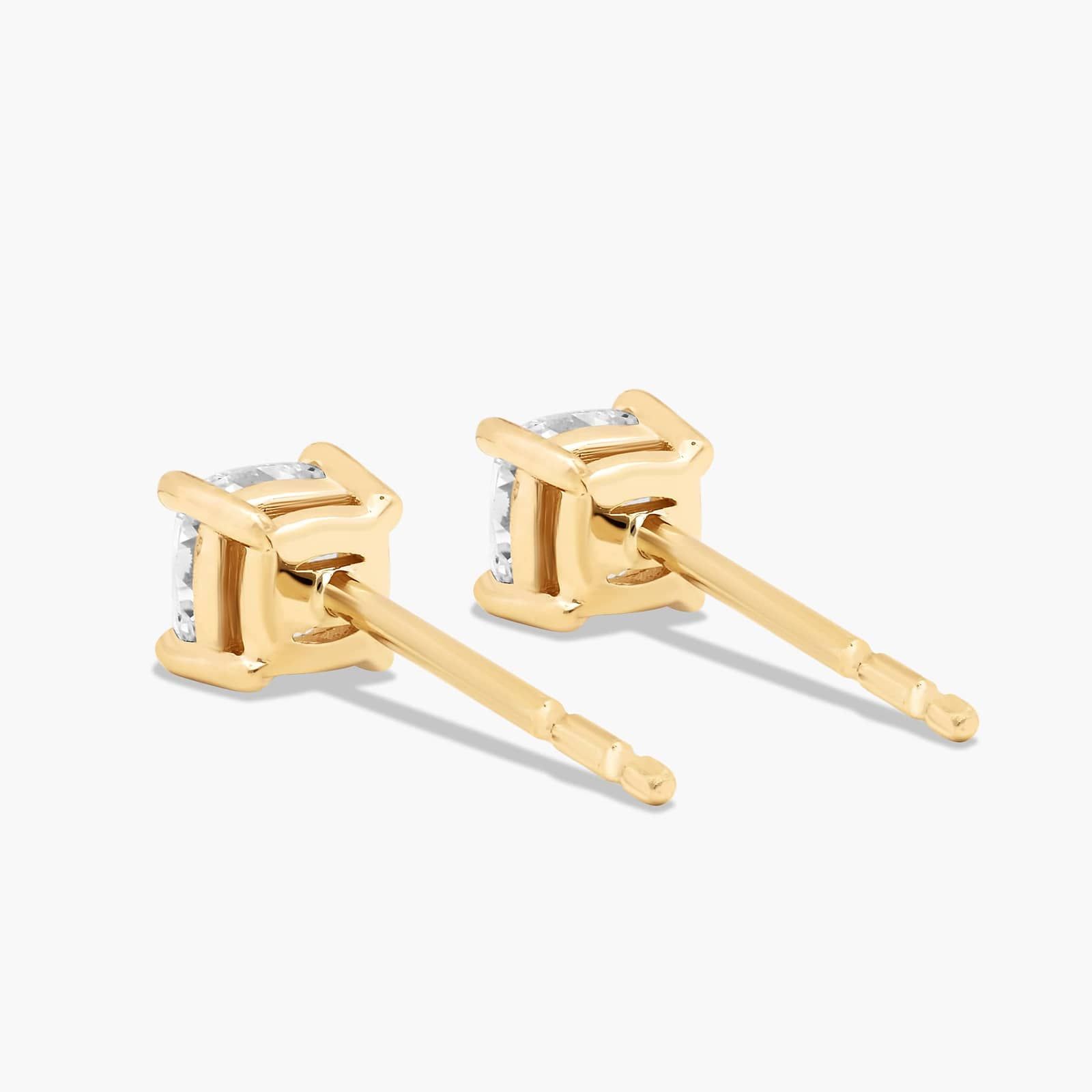Cushion Cut 0.5 CTW Diamond Stud Earrings In 14K Yellow Gold